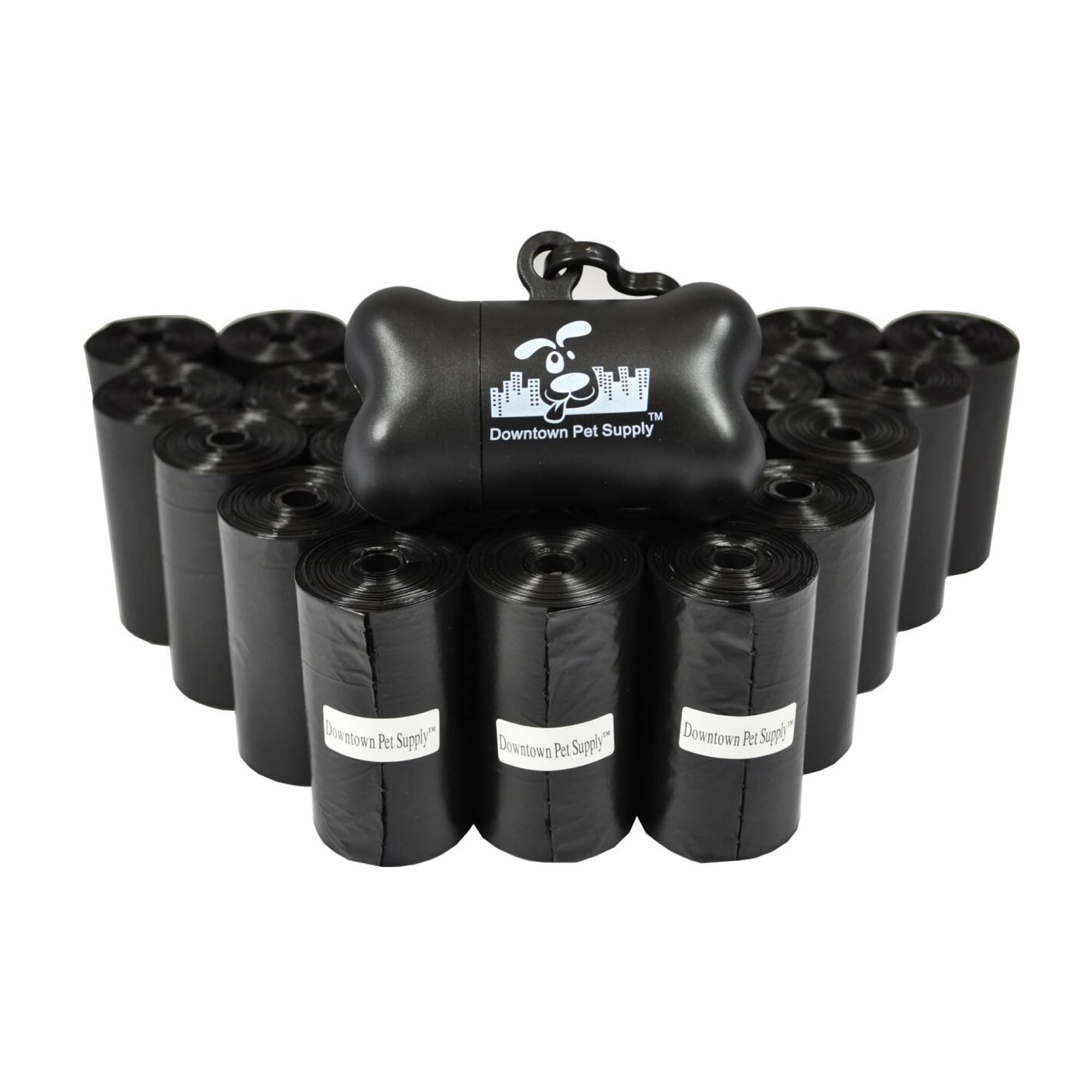 Downtown Pet Supply 500 Count Black Dog Poop Bags with Dispenser | Leak-Proof, Unscented Waste Bags | Leash Clip for Easy Walks | Perfect for Park Visits, Hiking & Daily Dog Walking