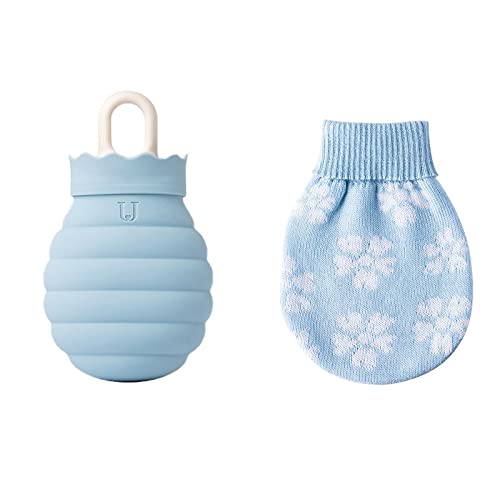GyLazhuziz Reusable Hand Warmers - 1PC Microwaveable Silicone Hot Water Bottle for Winter, Gel Heating Pad with Knit Cover - Perfect for Sleeping, Outdoor Activities & Cold Weather Relief (Blue)