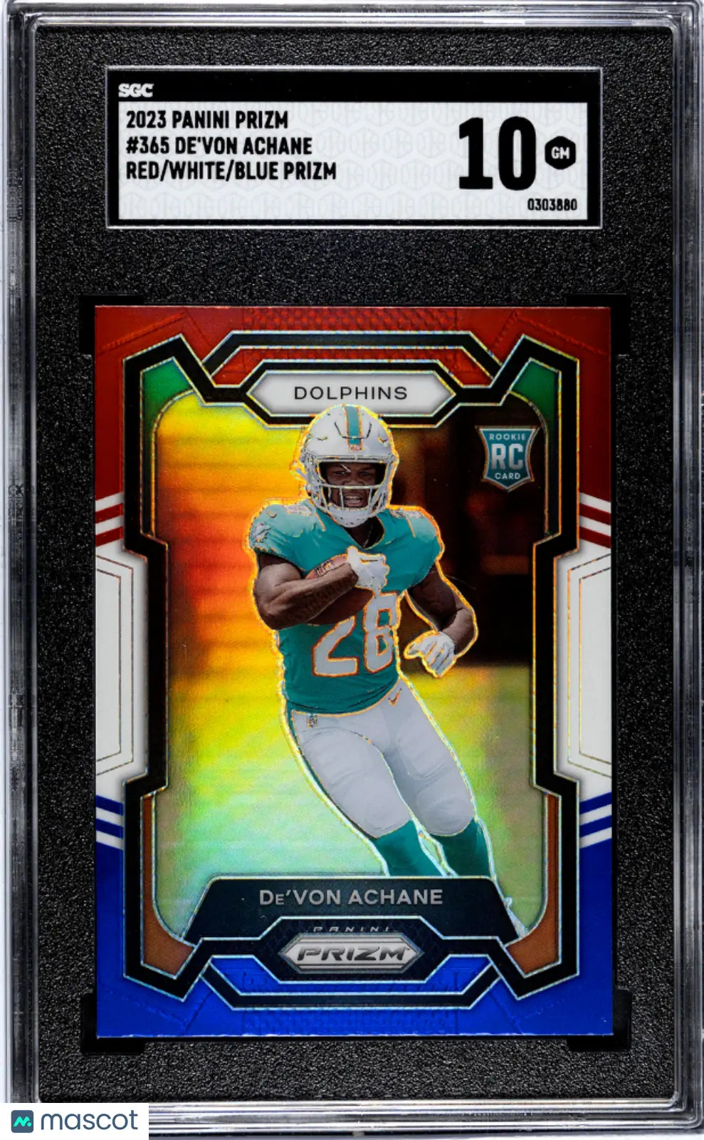 2023 Panini Prizm Football De'von Achane Rookie Card - Red White Blue Prizm Parallel SGC 10 Gem Mint - Perfect for NFL Collectors & Fantasy Football Fans
