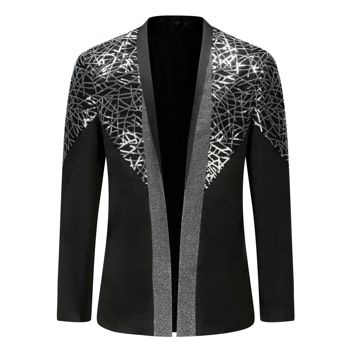Men's Black Sequined Stand Collar Single Breasted Blazer Jacket - Formal Wear for Weddings, Parties & Business Events