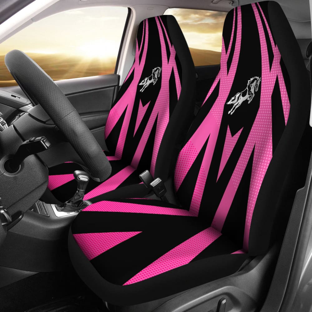Premium Black & Pink Mustang Horse Design Metallic Print Car Seat Covers - Custom Fit for Ford Mustang Models | Perfect for Car Enthusiasts & Gift Giving