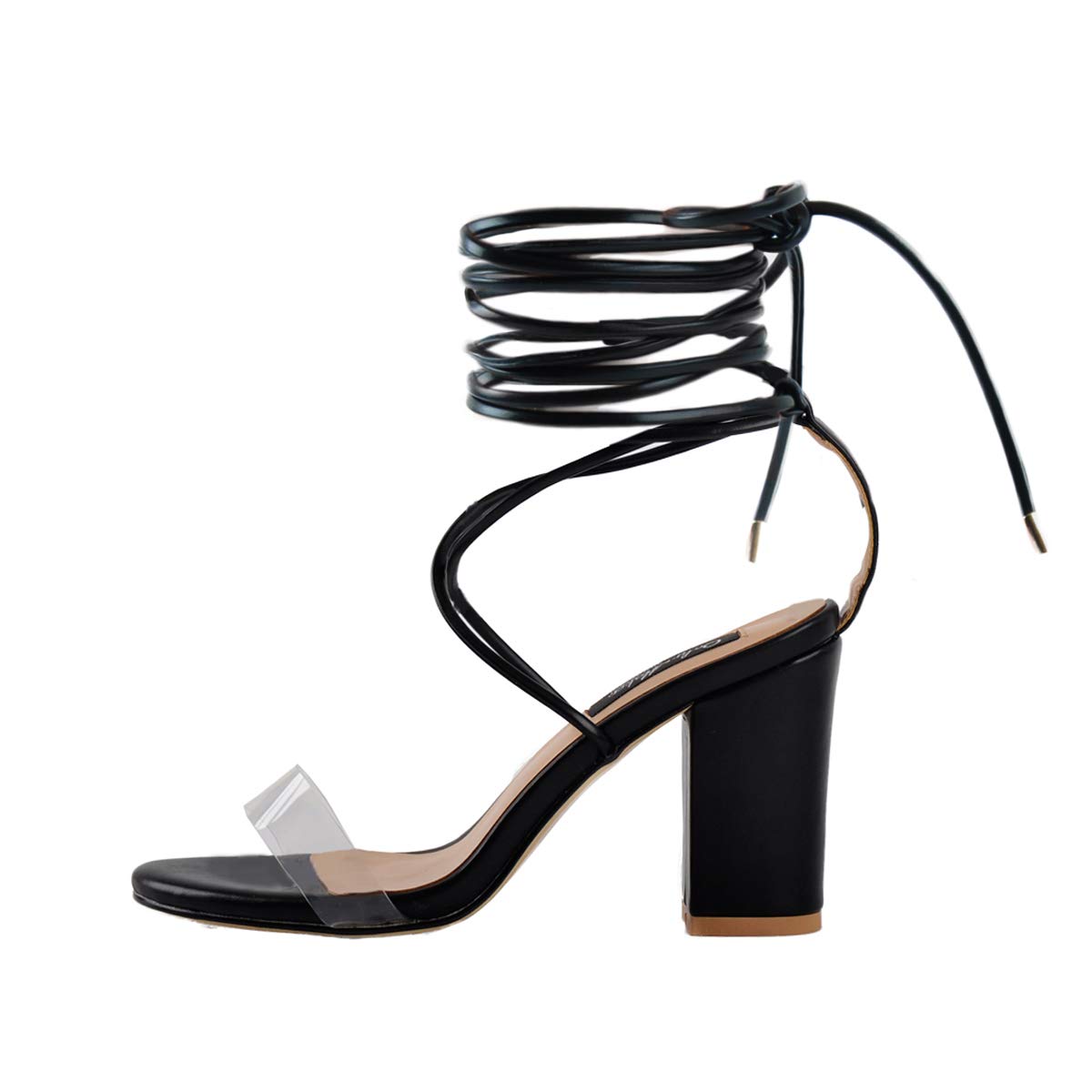 Onlymaker Women's 3 Inch Clear Band Ankle Strap Block Heel Pumps - Perfect for Parties, Weddings & Evening Events