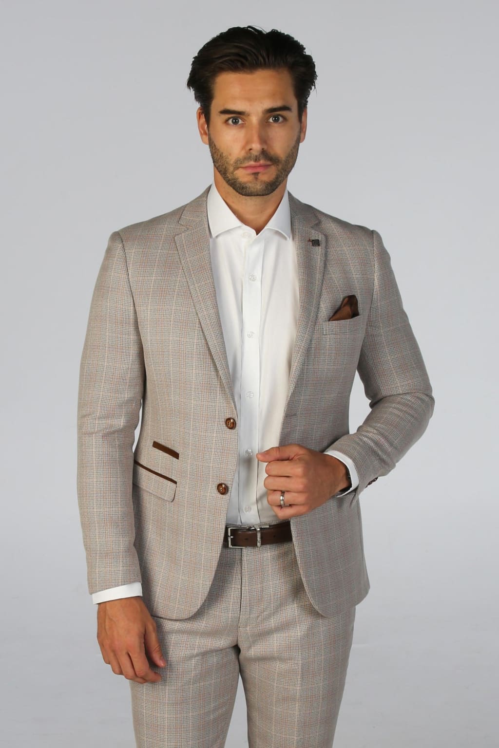 Leo Beige Men's Two Piece Suit - Slim Fit Business Formal Suit for Weddings, Office & Special Occasions