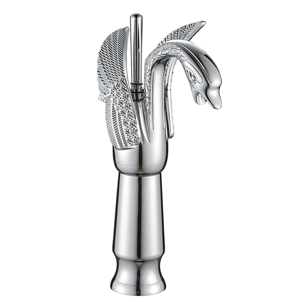 Luxury Swan Shape Bathroom Sink Faucet - Tall Brass Single Hole Center Mixer Tap with Hot & Cold Water - Chrome Vanity Faucet for Modern Lavatory & Bathroom Decor
