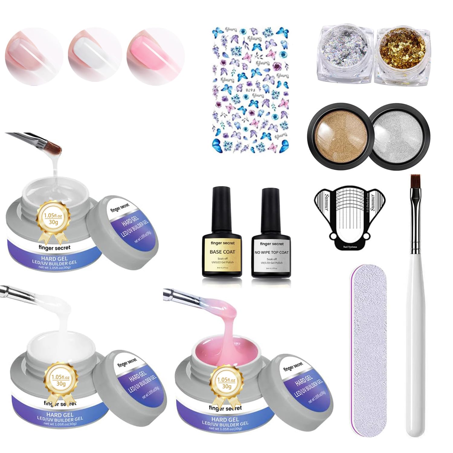 Professional UV Builder Hard Gel for Nails - 3oz Clear, Pink & White Poly Nail Gel Kit | Salon-Quality Nail Strengthener & Builder Gel | Perfect for DIY Manicures, Nail Extensions & Acrylic Overlays