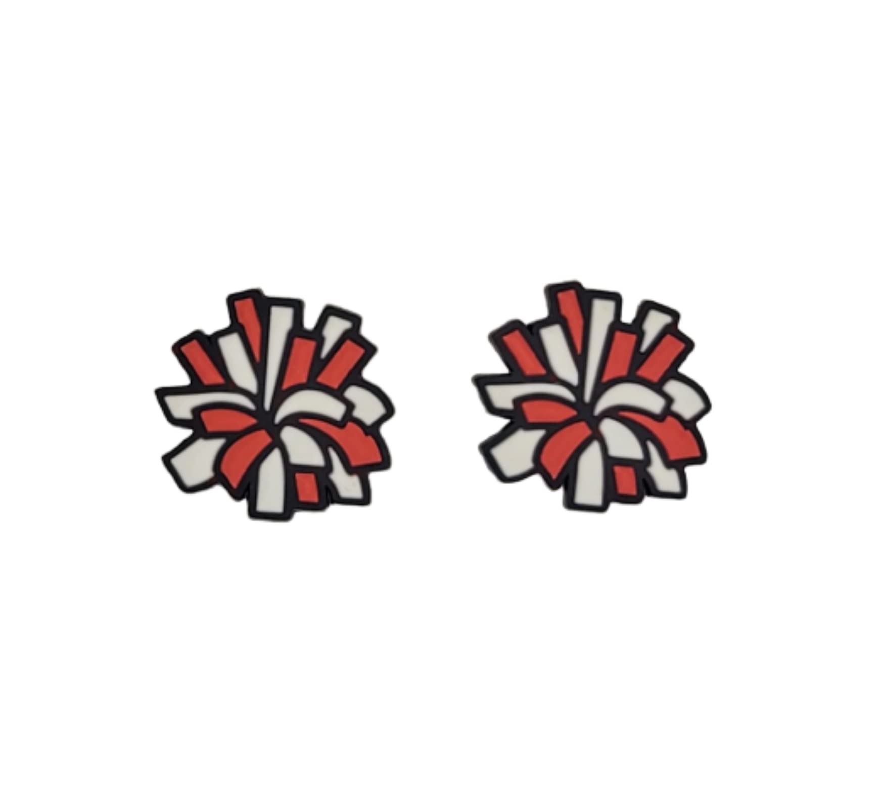 Cheerleader Pom-Pom Shoe Charms for Crocs - Set of 2 Red Pompoms - Perfect for Cheerleading, Sports Games, and Fun Outfits