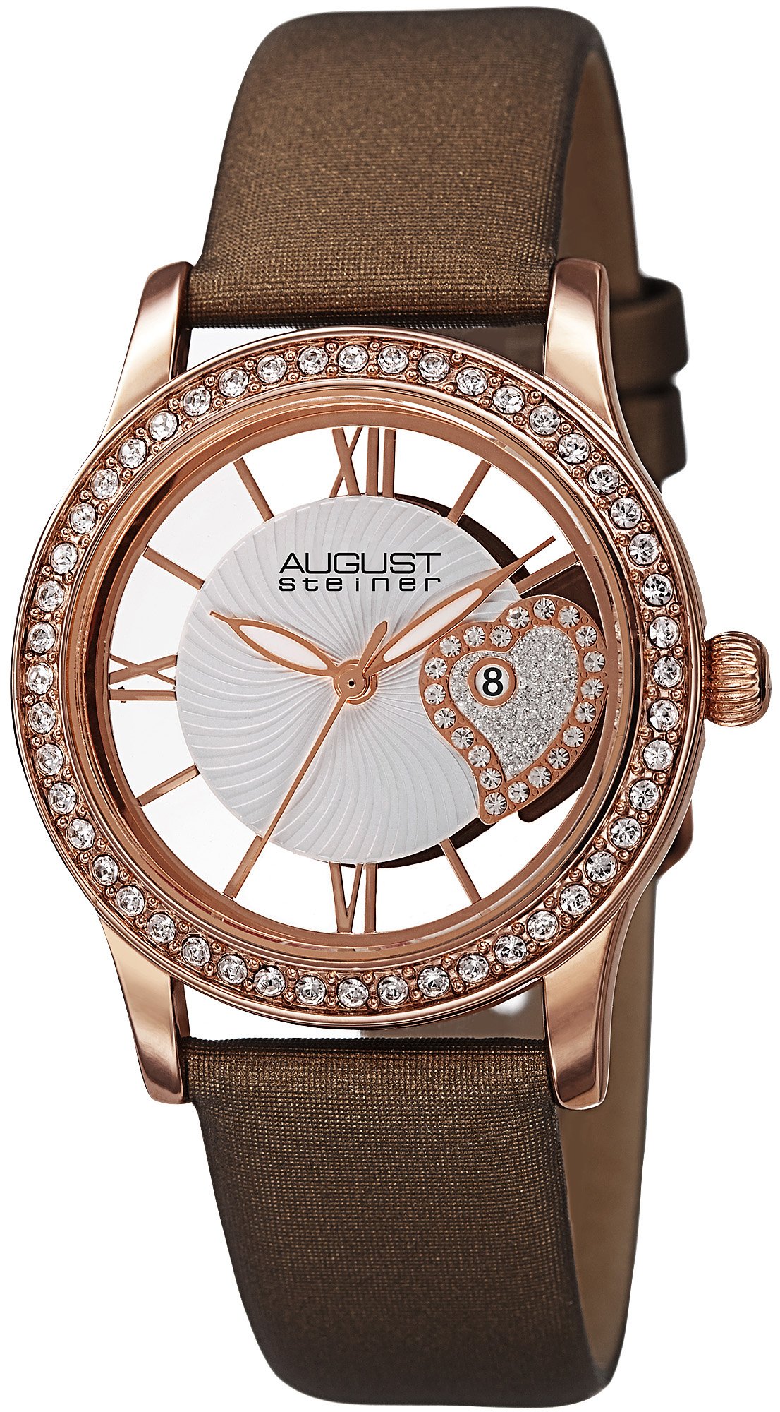 August Steiner Women's Swarovski Crystal Watch with See-Through Heart Dial & Floating Wave Pattern - Luxury Fashion Timepiece AS8176 - Perfect for Date Nights, Parties, and Special Occasions