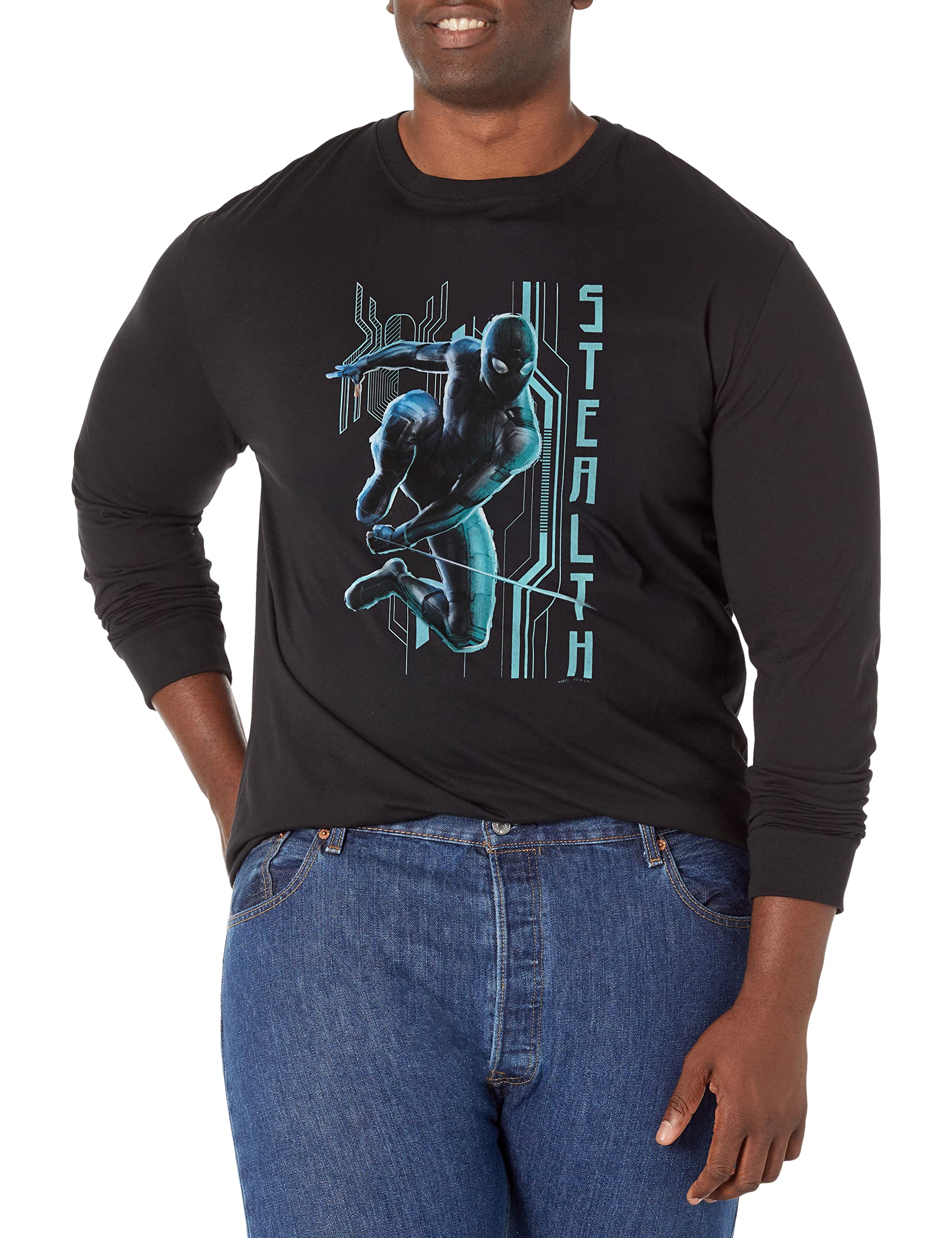 Marvel Big & Tall Stealth Jumper Men's Short Sleeve Graphic T-Shirt - Black, Large Size - Superhero Casual Wear for Everyday & Comic Con