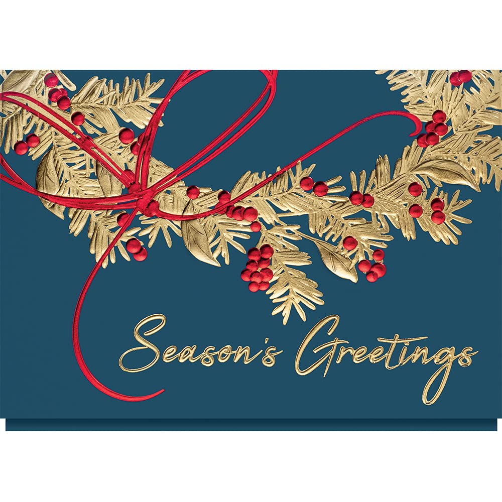25 Personalized Christmas Cards with Foil-Lined Envelopes (Berry Cluster Wreath) - Custom Holiday Greeting Cards for Business, Friends & Family - Perfect for Corporate Gifts, Holiday Mailings & Festive Celebrations