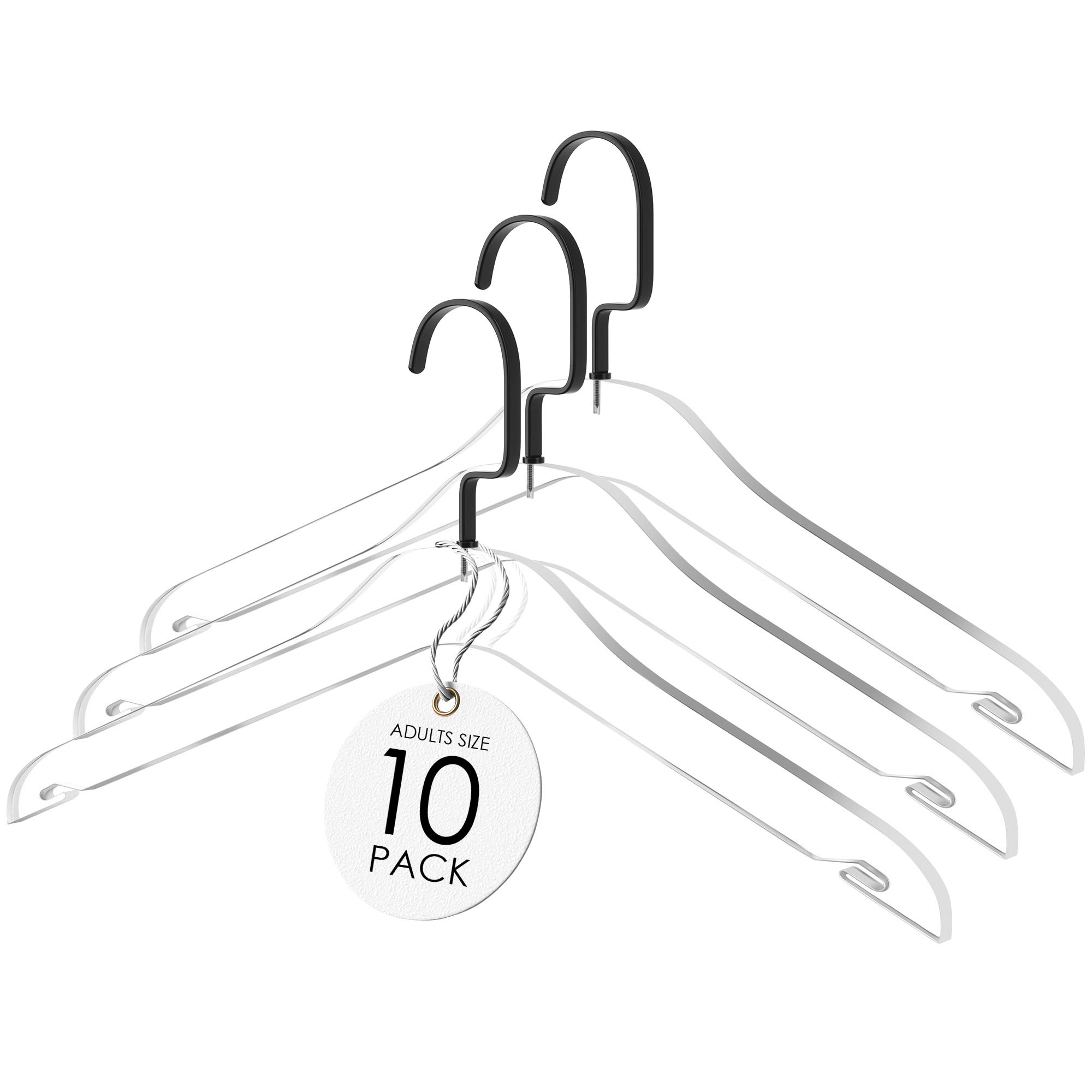 Premium Acrylic Clothes Hangers 10-Pack - Modern Space-Saving Hangers with Black Hook for Shirts, Jackets, Sweaters & Tops | High-End Closet Organizer for Home, Office & Travel Use