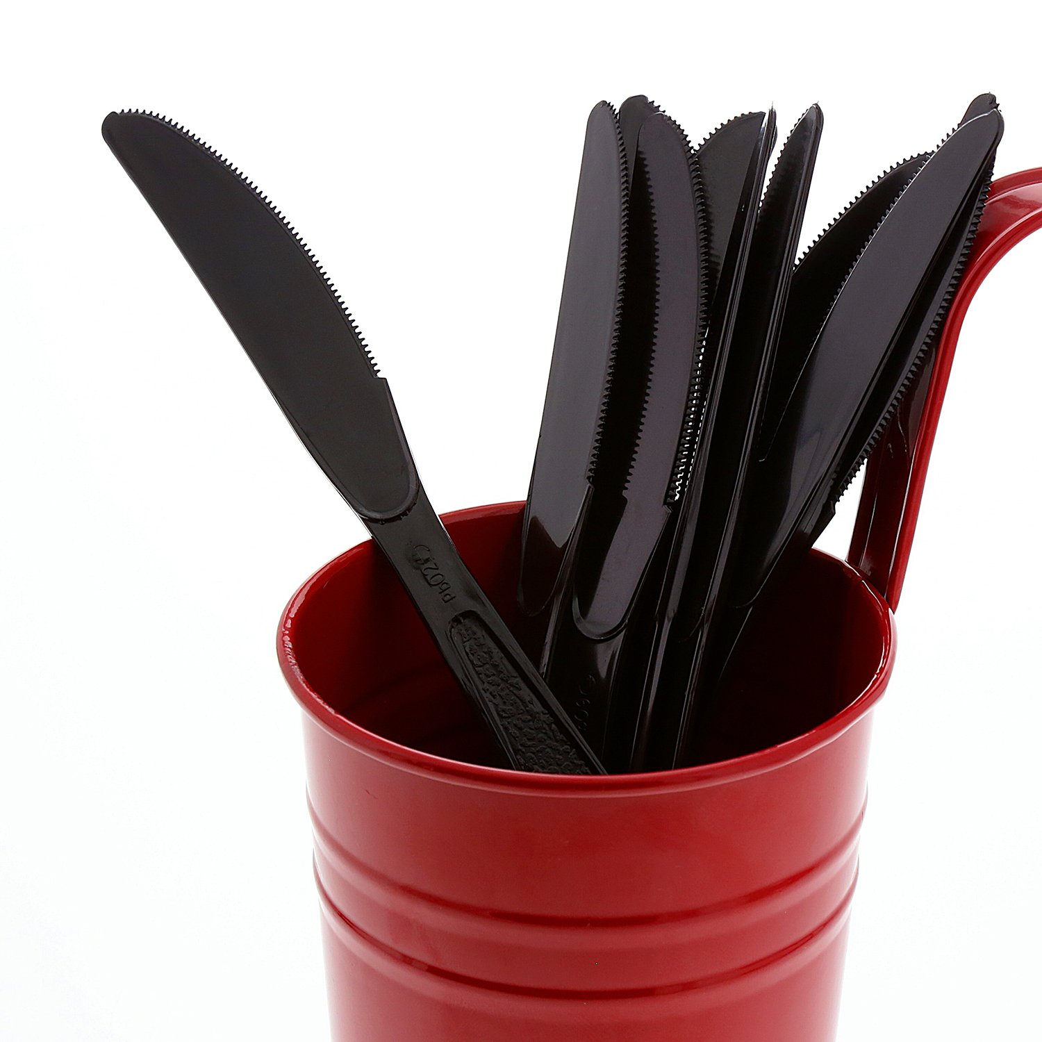 AmerCare Heavy Weight Polystyrene Knives - 1000-Pack Black Disposable Cutlery for Catering, Parties & Picnics