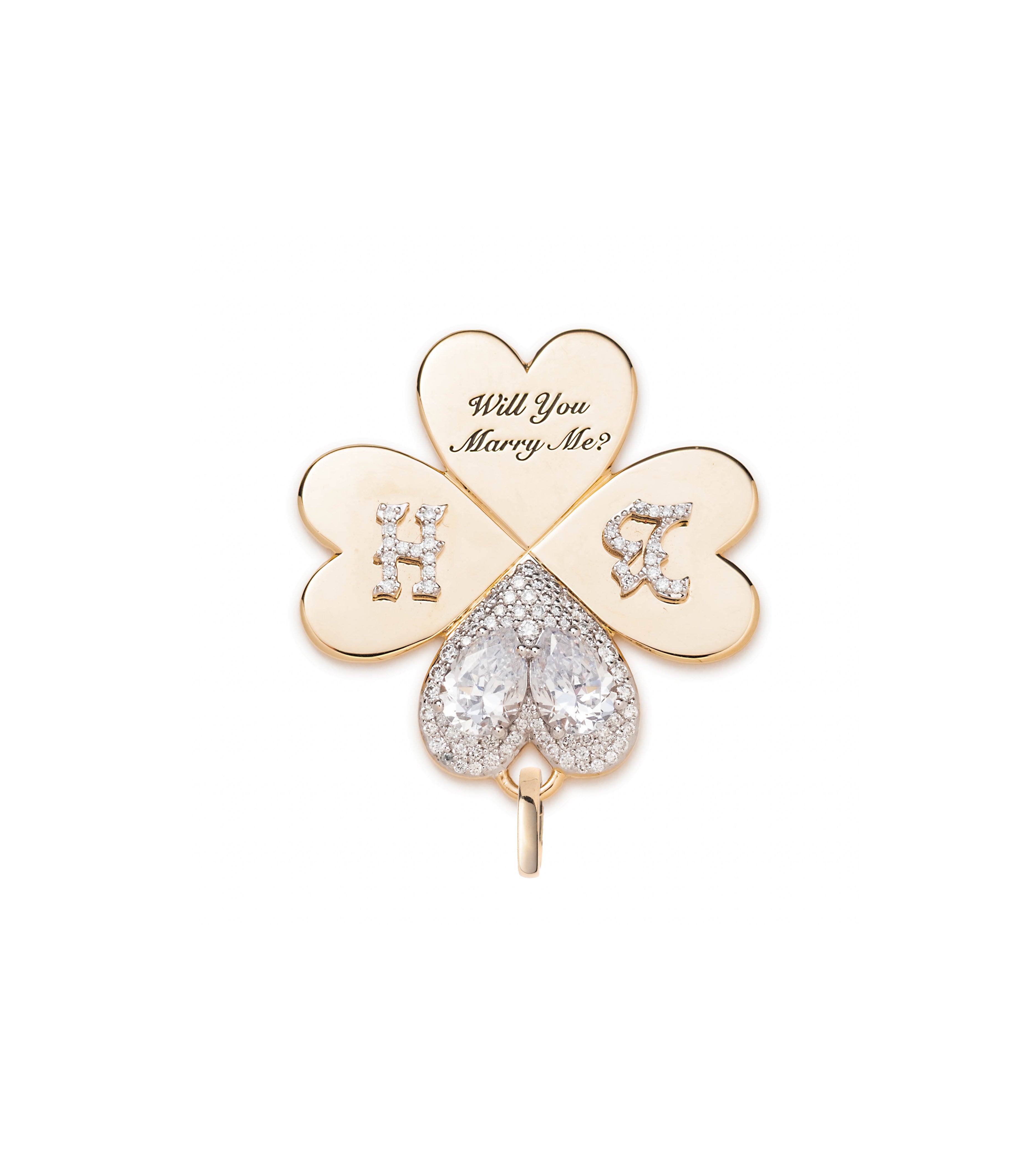 Custom 'Will You Marry Me' Large Yellow Gold Pendant with Pear Diamonds & Annex Link - Perfect for Proposals, Anniversaries & Romantic Gifts