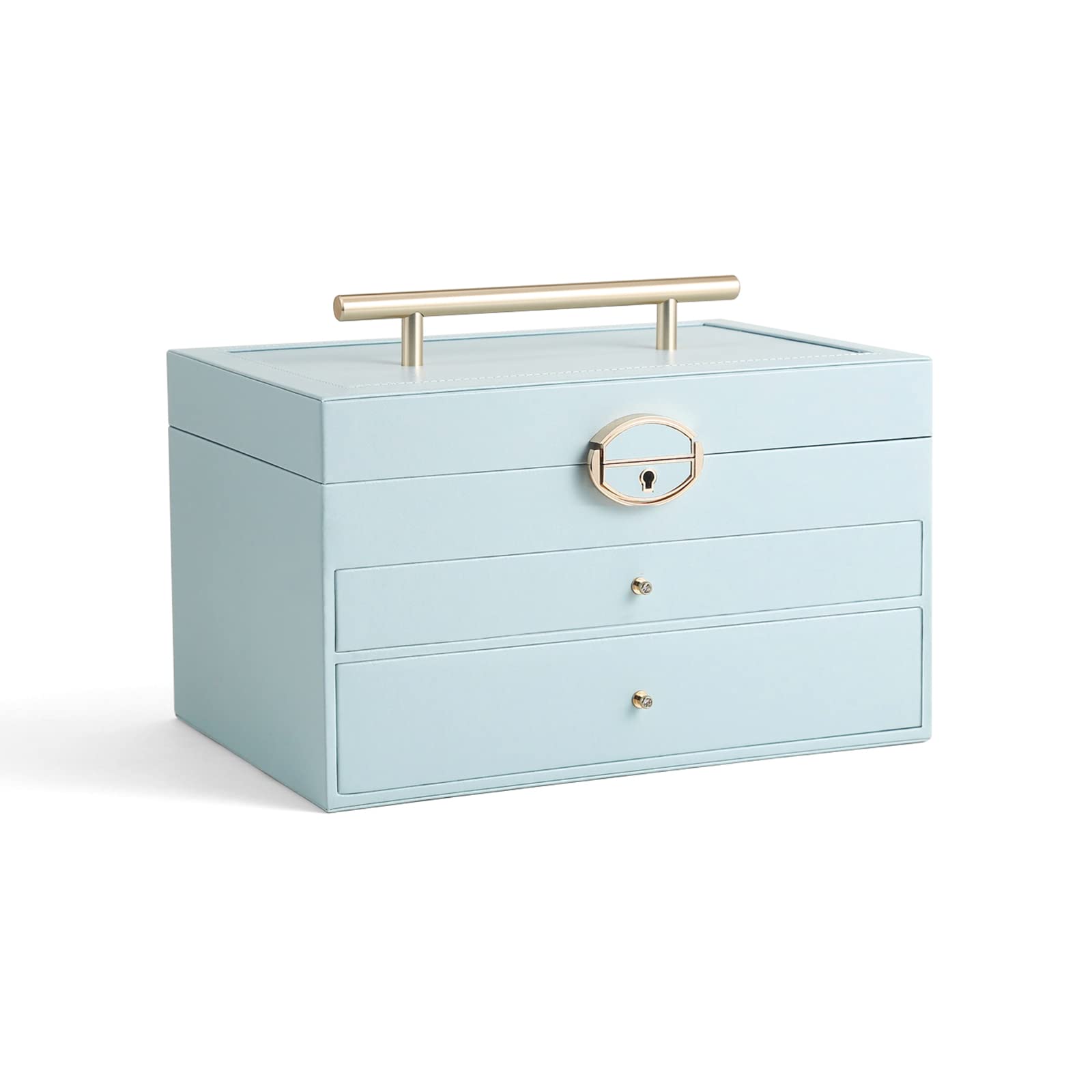 CASEGRACE 3-Layer Jewelry Box with Mirror & Lock - Large Storage for Earrings, Necklaces, Rings - Perfect for Travel & Home Organization