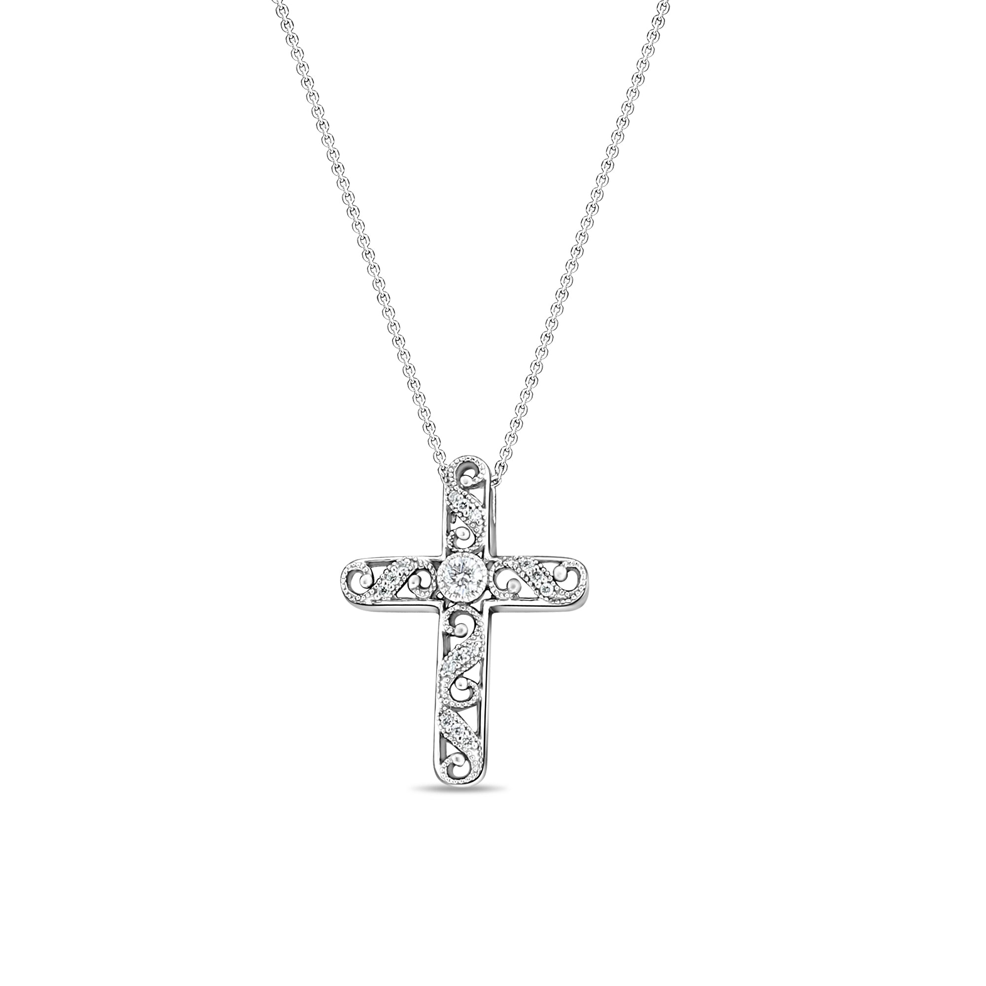 14K White Gold Diamond Cross Necklace .49cttw - Elegant Religious Jewelry for Women, Perfect for Gifts, Church, Weddings & Special Occasions