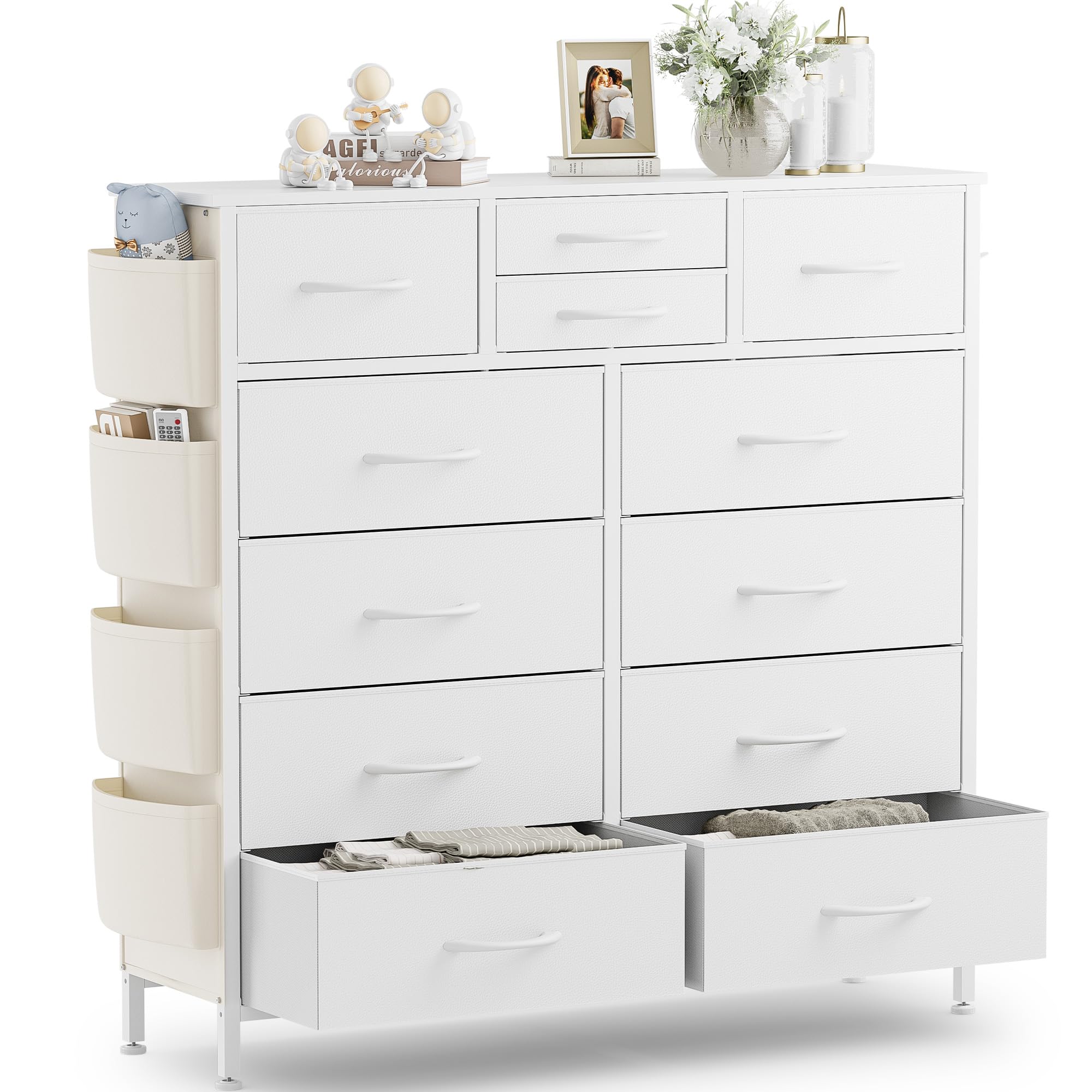 White Dresser with 12 Drawers - Bedroom Storage Organizer for Clothes & Accessories - Perfect for Hallway or Entryway