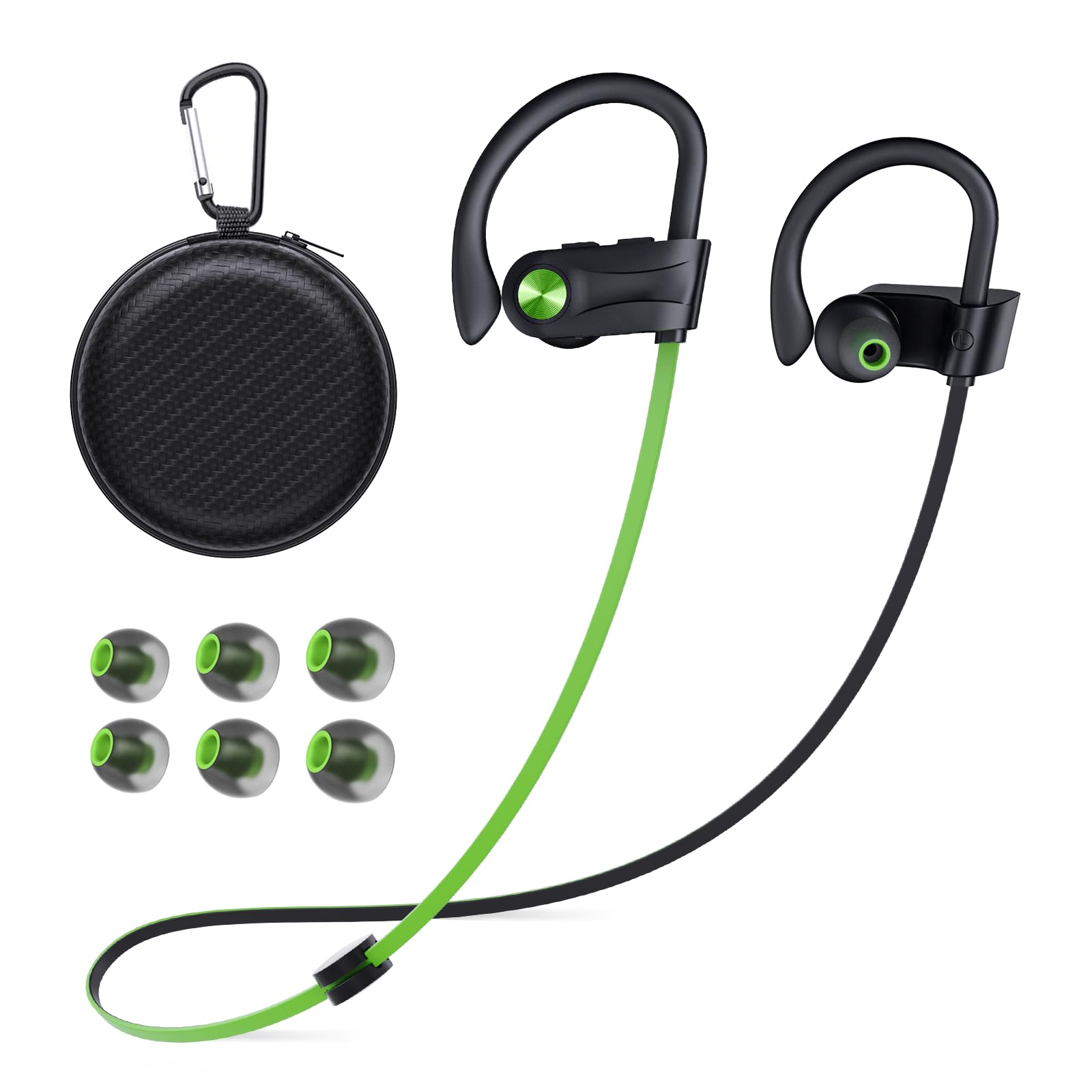 NUASI Bluetooth 5.3 Wireless Headphones - HD Stereo Sound, Deep Bass, IPX7 Waterproof Earphones for Running, Gym, Workout & Sports | Noise Isolation | Long Battery Life | Perfect for Commuting, Travel & Outdoor Activities (Green)