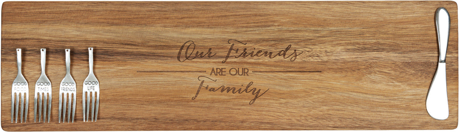 Friends are Family 21 Acacia Cheese and Bread Board Set - Perfect for Entertaining, Charcuterie, and Serving Appetizers