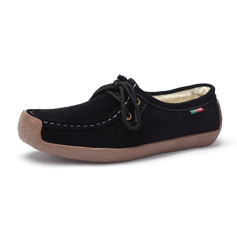 Women's Casual Lace-Up Flat Shoes - Non-Slip Loafers, Fashion Pea Design Comfortable Walking Shoes for Women (Black, Size 39) - Perfect for Office, Travel & Everyday Wear
