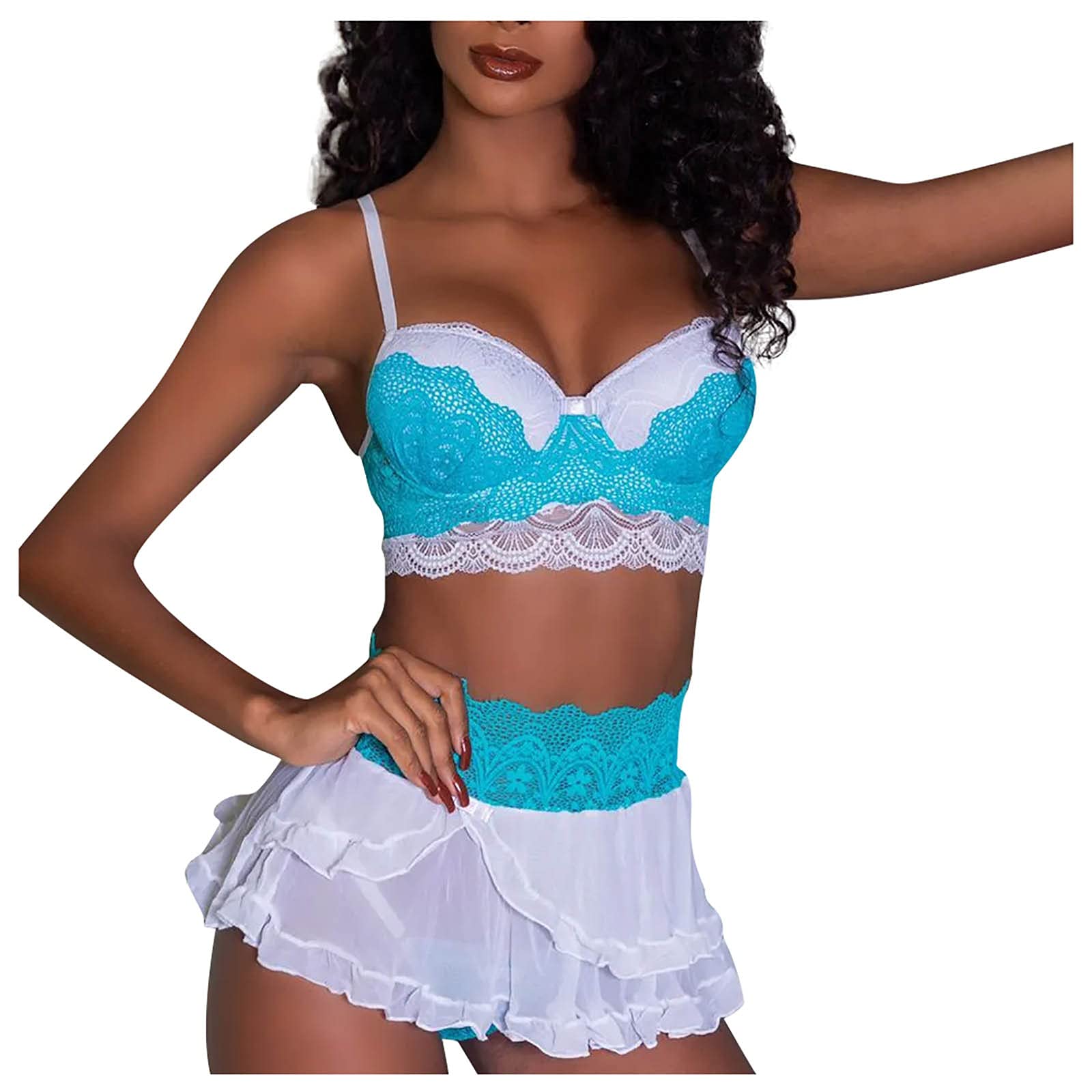 Sexy Lace Crochet Teddy Lingerie Set for Women - Strappy Cutout Embroidery Gauze Underwear for Valentine's Day, Honeymoon & Romantic Nights