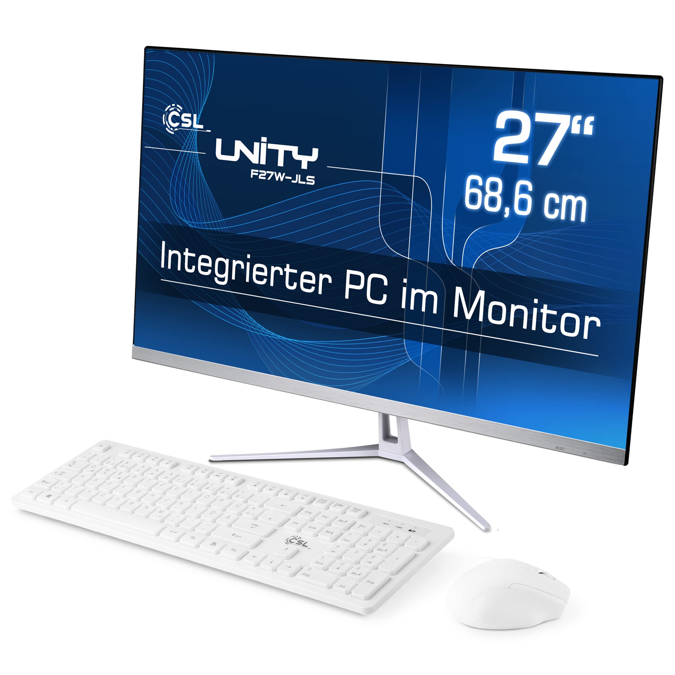CSL Unity F27W-JLS 27-inch All-in-One PC - Intel Celeron N5100 Quad-Core, 32GB DDR4 RAM, 1TB SSD, Full HD 1080p Display, Windows 10 Home (White) - Perfect for Home Office, Business Workstations & Family Entertainment