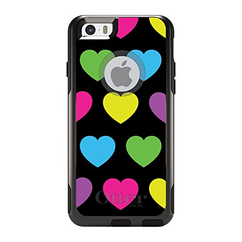 DistinctInk iPhone 6 / iPhone 6S Case (4.7 Inch) - Durable Protective Phone Cover with Multi-Color Heart Design - Black Replacement for OtterBox Commuter - Perfect for Everyday Use, Travel & Work Protection