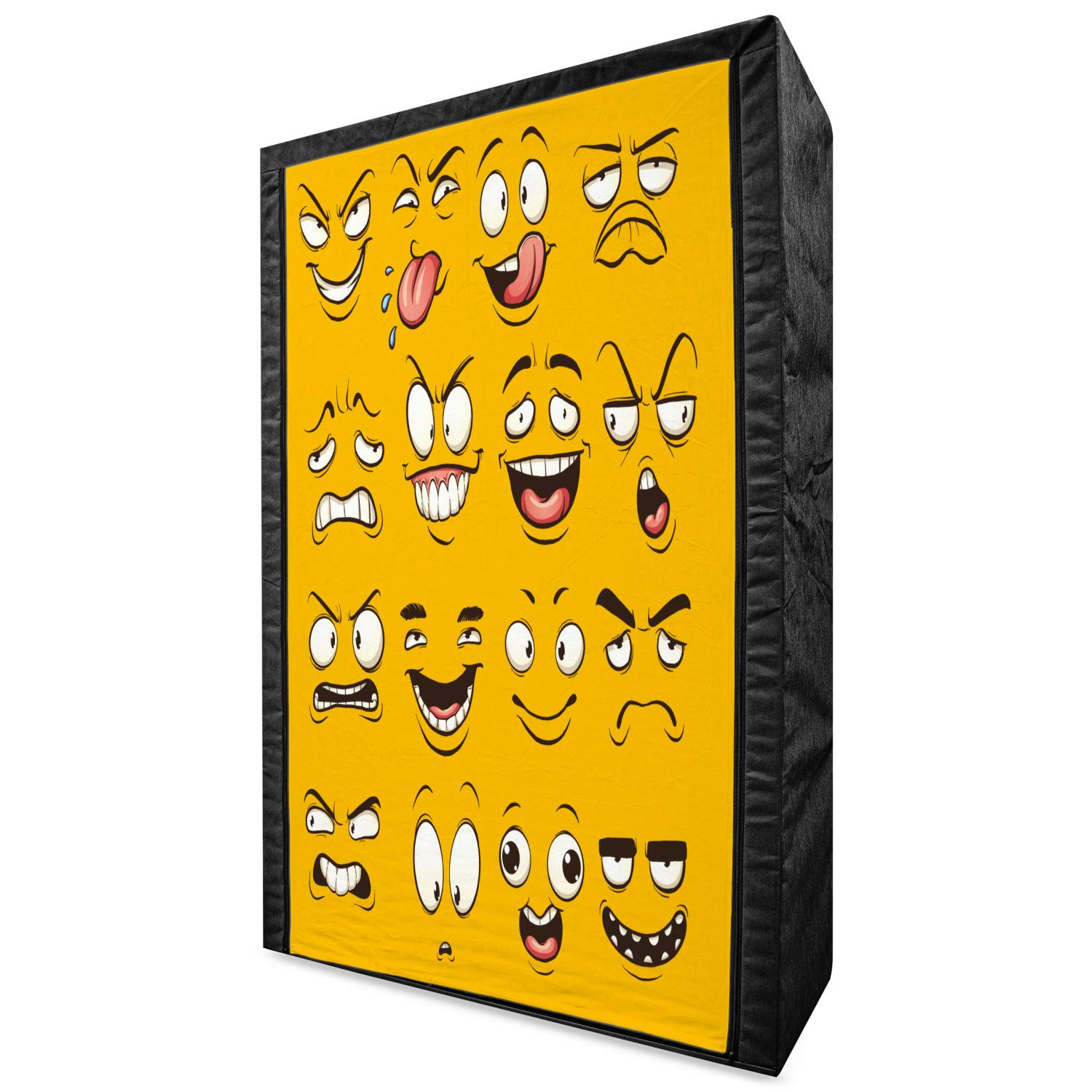 Ambesonne Emoticon Fabric Wardrobe Closet - 42.5 Inch Portable Clothing Organizer with Shelves, Yellow Smiling Faces Design - Perfect for Bedroom, Closet & Dorm Room Storage Solutions