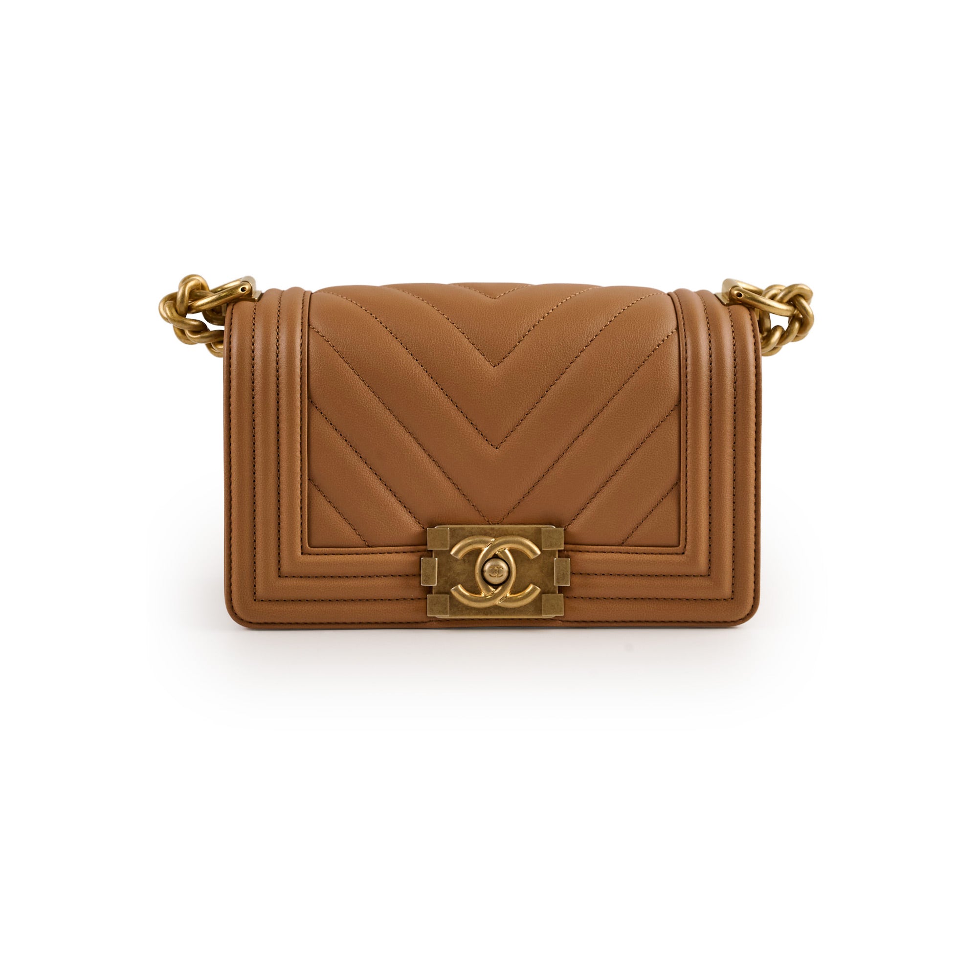 Chanel Small Chevron Boy Bag in Dark Beige - 28 Series Luxury Crossbody Bag for Women | Perfect for Date Night, Parties & Special Occasions