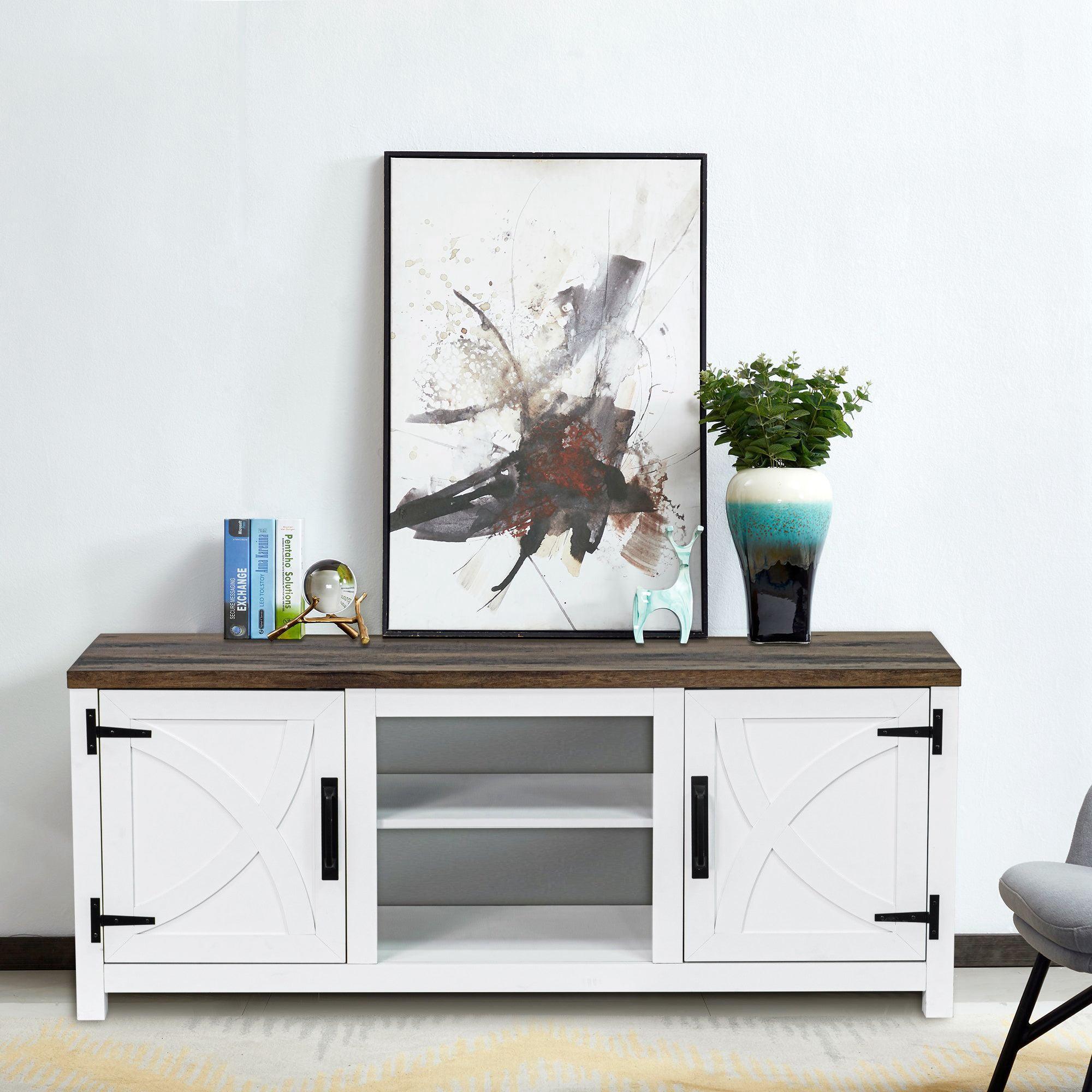 Rustic Farmhouse TV Stand for 58 Inch Flat Screen - Solid Wood Entertainment Center with Storage Cabinet - Perfect for Living Room, Home Theater & Family Room Decor