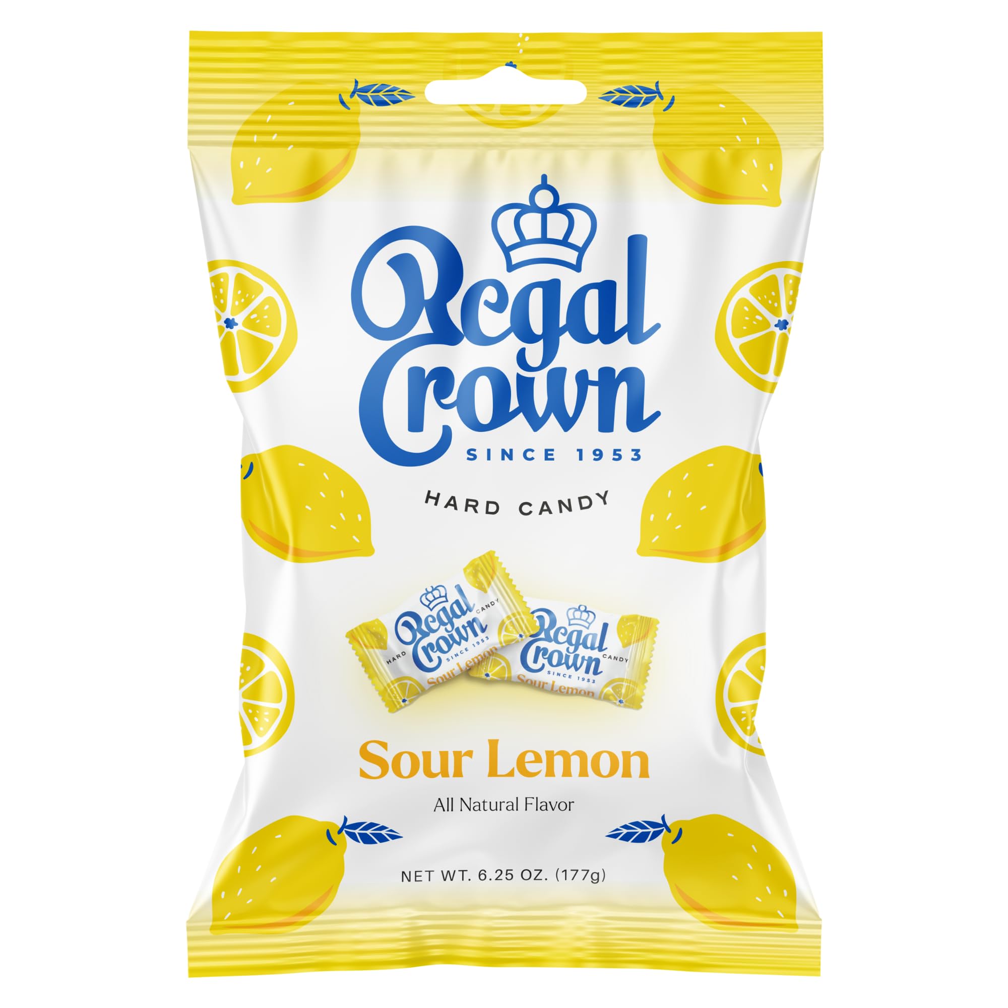 Regal Crown Sour Lemon Hard Candy - Old Fashioned Tart Lemon Sweets | Traditional Sour Lemon Candy by Iconic Candy Brand | 6.25oz Resealable Bag (Pack of 1) | Perfect for Parties, Office Snacks & Nostalgic Treats