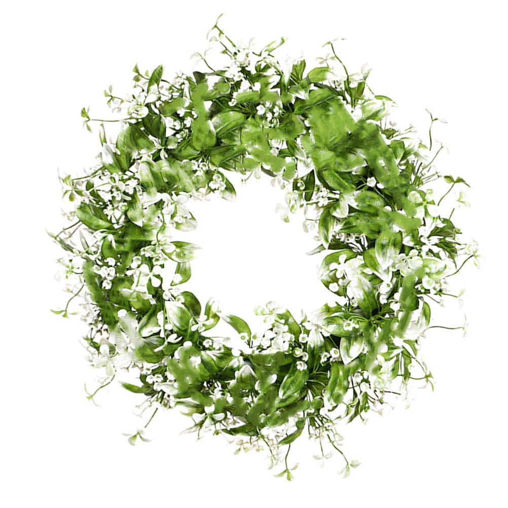 Amosfun Realistic Artificial Gypsophila Wreath - Lifelike Green Leaf Flower Garland for Wall Decor, Wedding, Party & Home Decoration (Green)