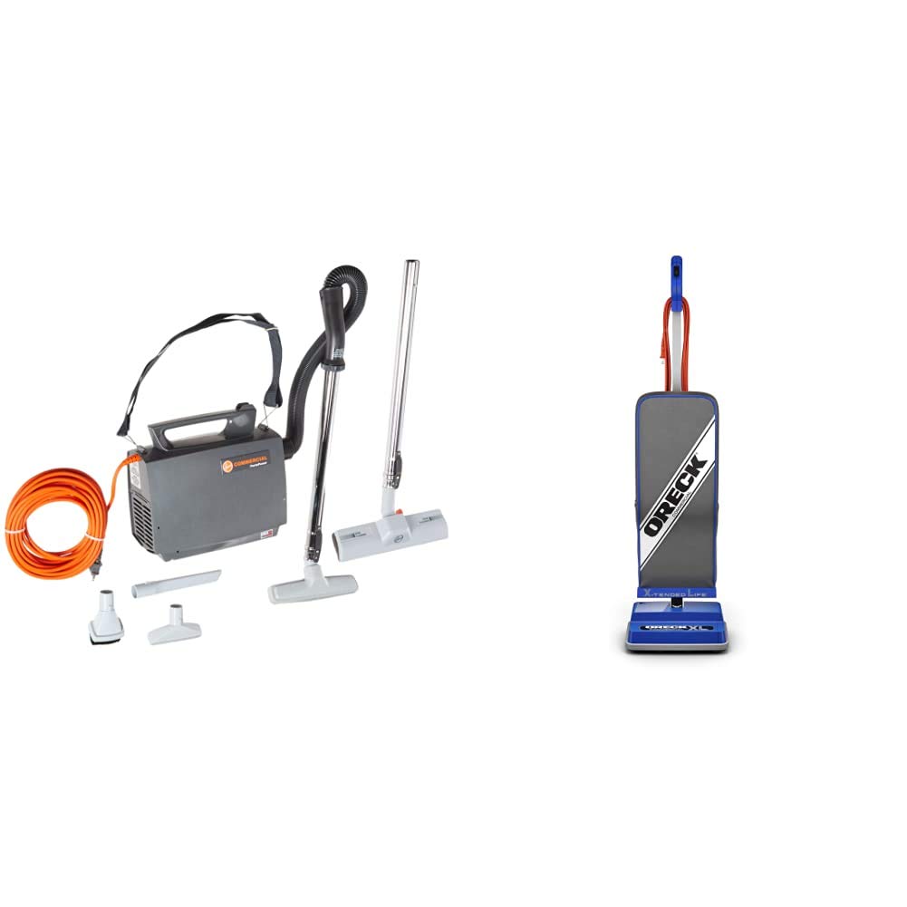 Hoover CH30000 PortaPower Lightweight Commercial Canister Vacuum Cleaner - Orange | Oreck XL2100RHS Commercial Upright Vacuum - Blue | Powerful Cleaning for Offices, Hotels & Large Spaces