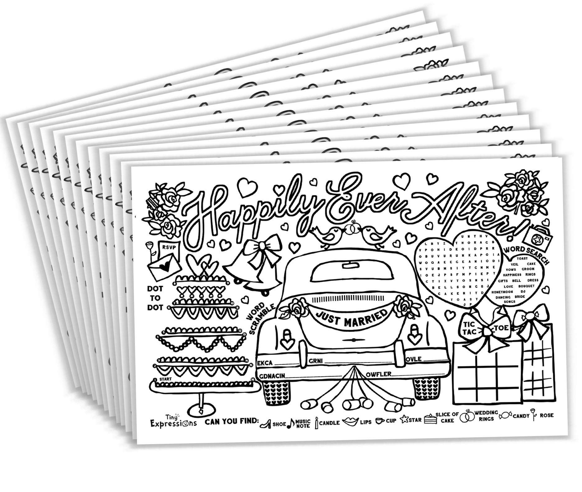 Kids Wedding Activity Placemats - Pack of 12 Disposable Coloring Place Mats for Children's Tables | Bulk Bundle Set for Wedding Reception, Birthday Party & Family Gatherings