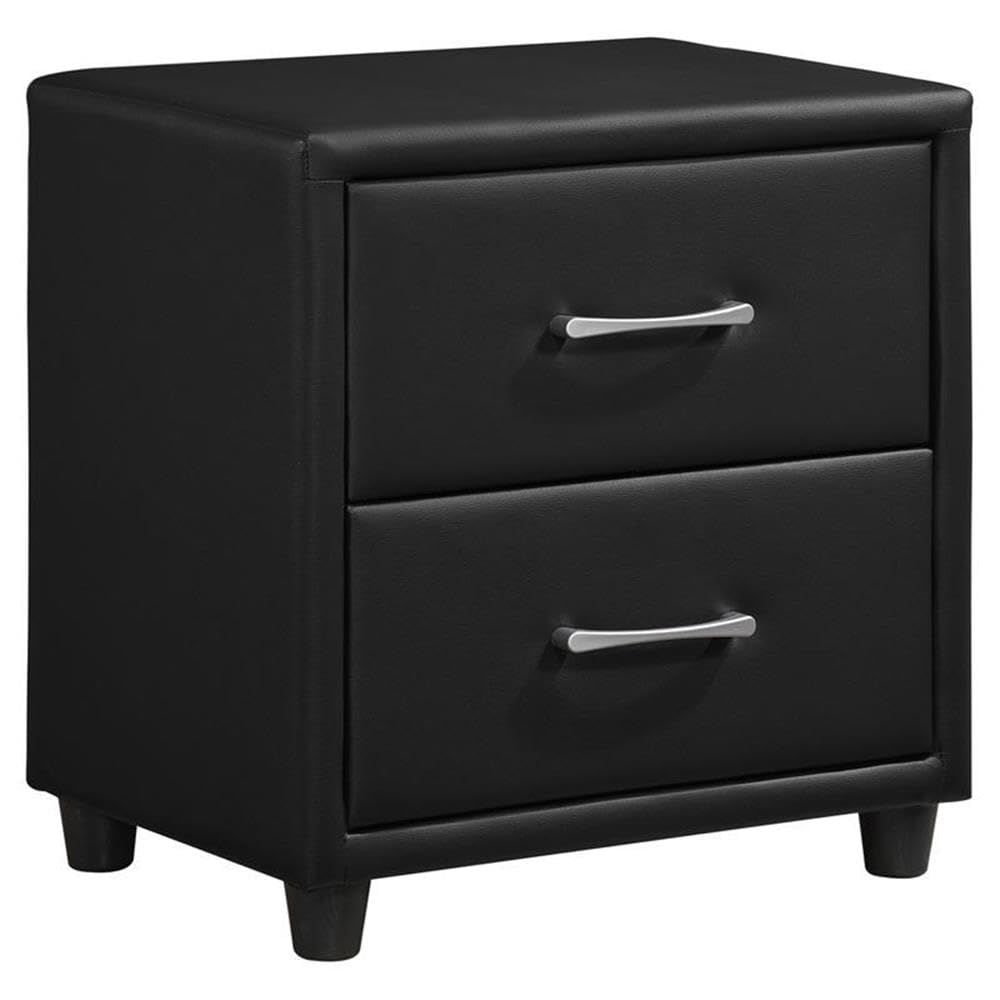 Modern Black Wood Nightstand with 2 Drawers - Pemberly Row Contemporary Bedside Table for Bedroom, Living Room & Office Storage