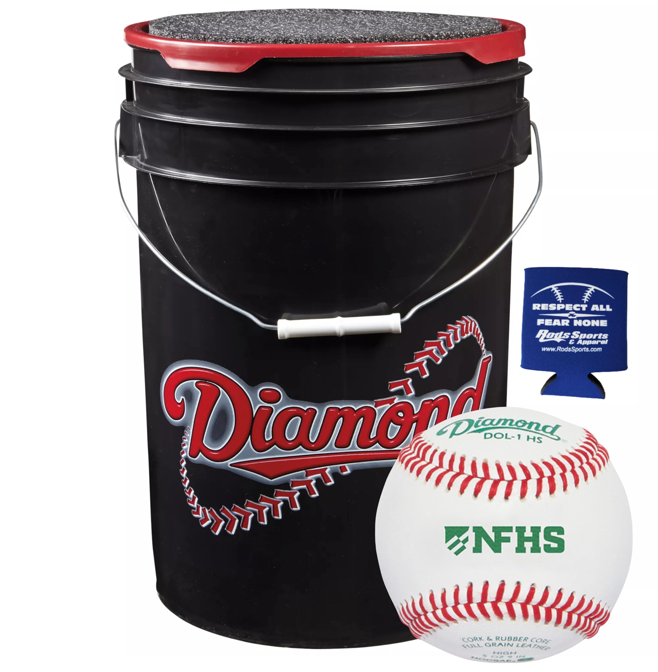 Premium 30-Pack High School Leather Baseballs with 6-Gallon Ball Bucket & Insulated Rod Sleeves - DOL-1 HS Combo for Practice, Training & Games | Diamond Sports Official