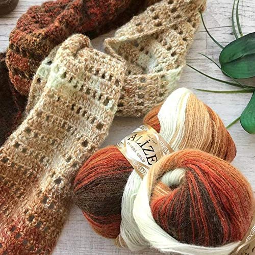 4 Skeins Alize Angora Gold Batik Yarn - Premium Soft Wool & Acrylic Blend for Knitting & Crochet - Multicolor Handmade Batik Yarn - Perfect for Scarves, Sweaters & DIY Crafts