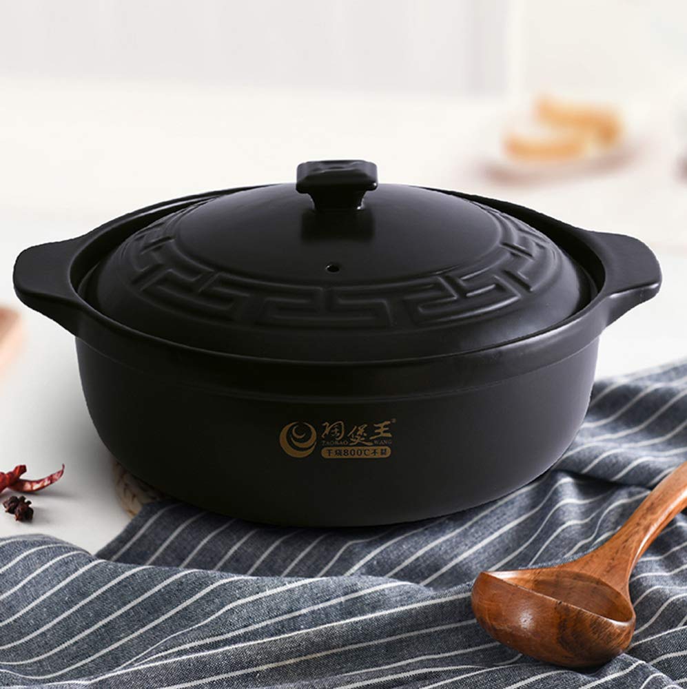 YISUPP 4.2L Ceramic Casserole Pot with Lid - Non-Stick Enameled Clay Saucepan for Healthy Cooking, Stews & Soups | Perfect for Family Dinners, Meal Prep & Gifting (Black)