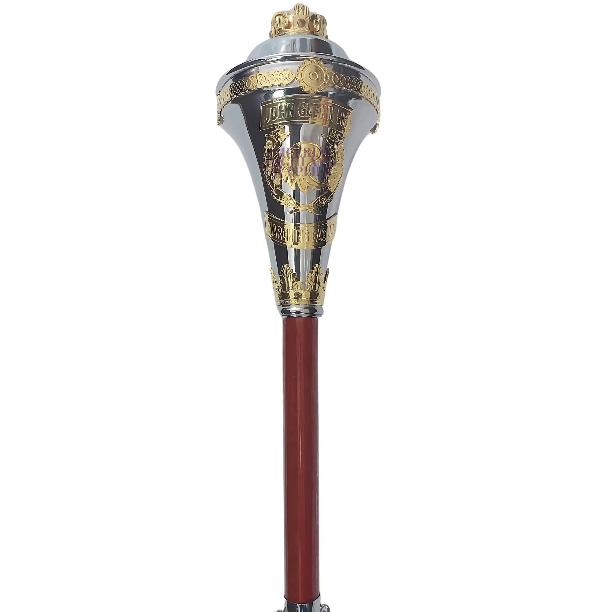 Custom Made Drum Major Mace Stave with Scrolls & Crown Top - Premium Marching Band Equipment for Parades, Ceremonies & Performances