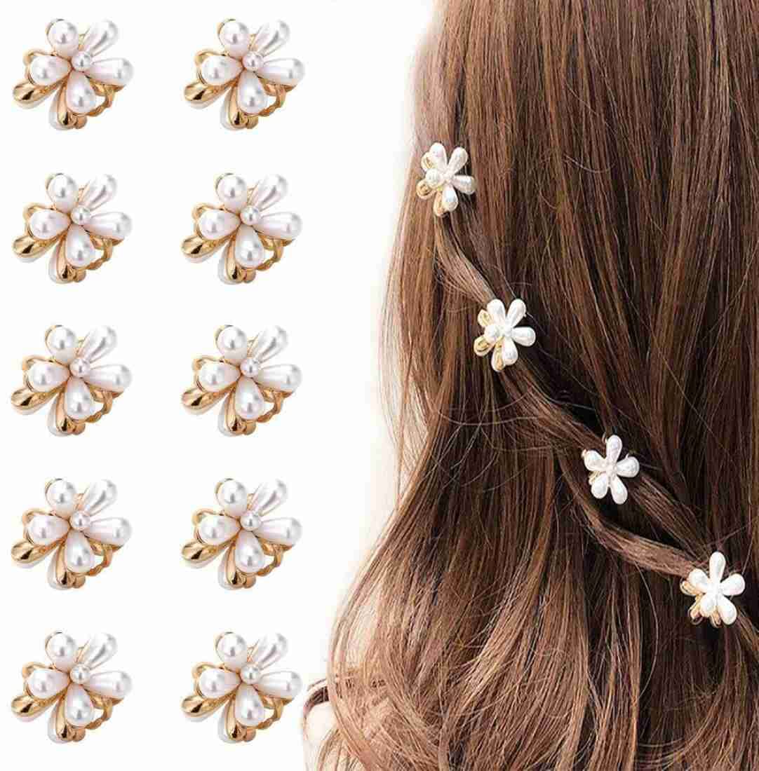 6pcs Mini Pearl Claw Hair Clips with Daisy Flowers - Sweet Bangs Hair Jaw Clips for Women & Girls - Perfect for School, Parties, Weddings & Everyday Styling