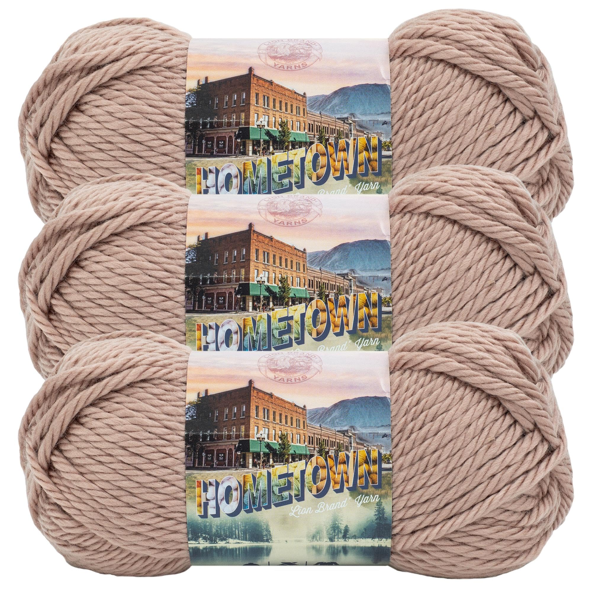 Lion Brand Yarn Hometown Super-Bulky Yarn for Knitting, Crocheting & Crafting - 3 Pack (Highland Park Beige) - Perfect for Blankets, Scarves & Winter Accessories