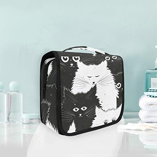 Foldable Hanging Toiletry Bag - Cute Black Cat Design Cosmetic Travel Organizer for Women & Girls - Perfect for Makeup, Bathroom & Travel Accessories Storage