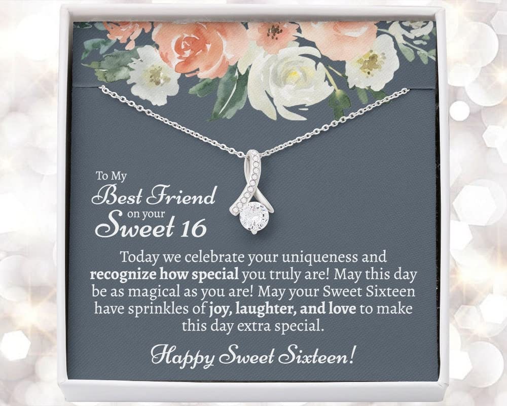 Sentimental Sweet 16 Necklace Gift for Best Friend - Personalized Jewelry with Message Card & Gift Box, Perfect for 16th Birthday, Graduation, or Special Occasions