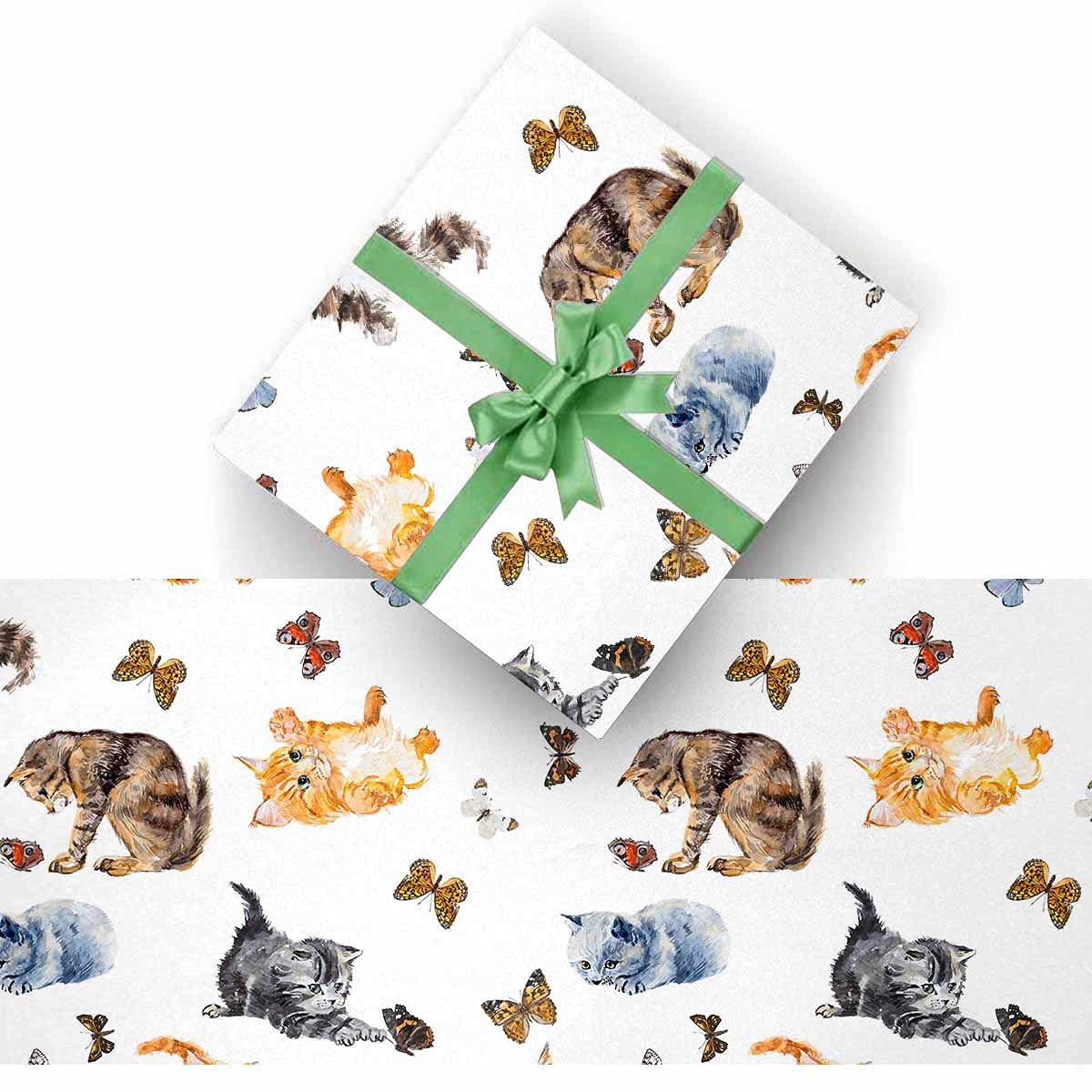 Premium Cat & Butterfly Gift Wrapping Paper - 3 Rolls Set for Birthday, Mother's Day & Special Occasions | Perfect for DIY Crafts, Present Wrapping & Party Decorations