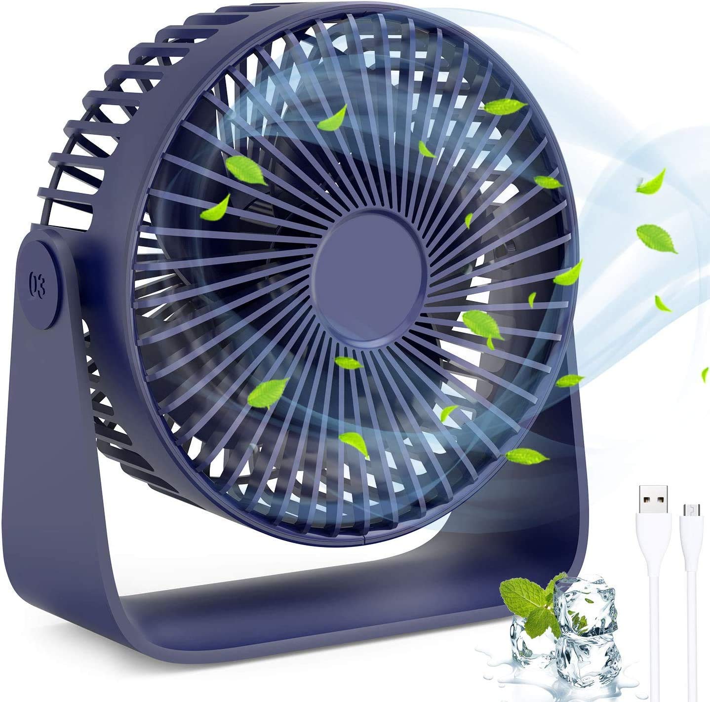 1500mAh USB Desktop Fan - Powerful & Quiet Personal Mini Fan with 3 Speed Settings & 360° Rotation - Perfect for Office Desk, Home Study, Bedroom Cooling & Travel Use