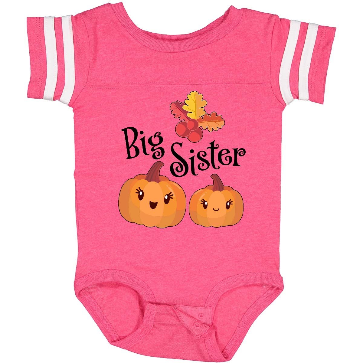 Inktastic Big Sister Pumpkins with Fall Leaves Baby Bodysuit - Cute Fall Outfit for Big Sisters, Pumpkin Patch Photo Shoot, Thanksgiving Family Gathering