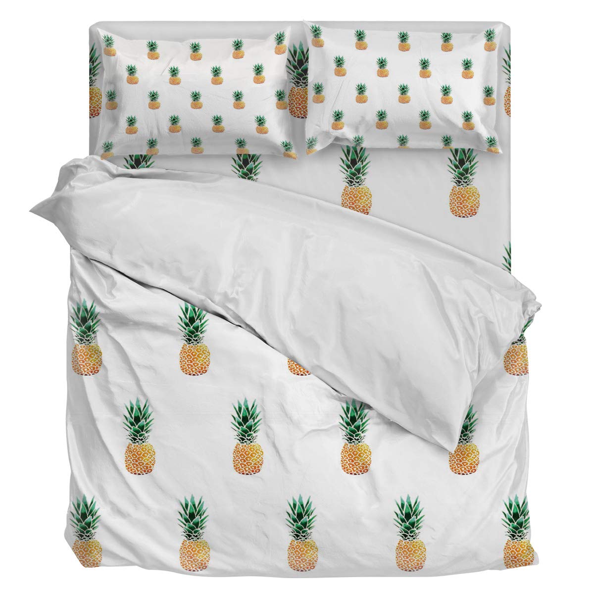 Premium 4-Piece Full Size Sunflower & Pineapple Print Duvet Cover Set - Soft Luxury Bedding Includes 1 Duvet Cover, 1 Fitted Sheet & 2 Pillowcases - Perfect for Guest Rooms, Beach Houses & Bohemian Bedroom Decor