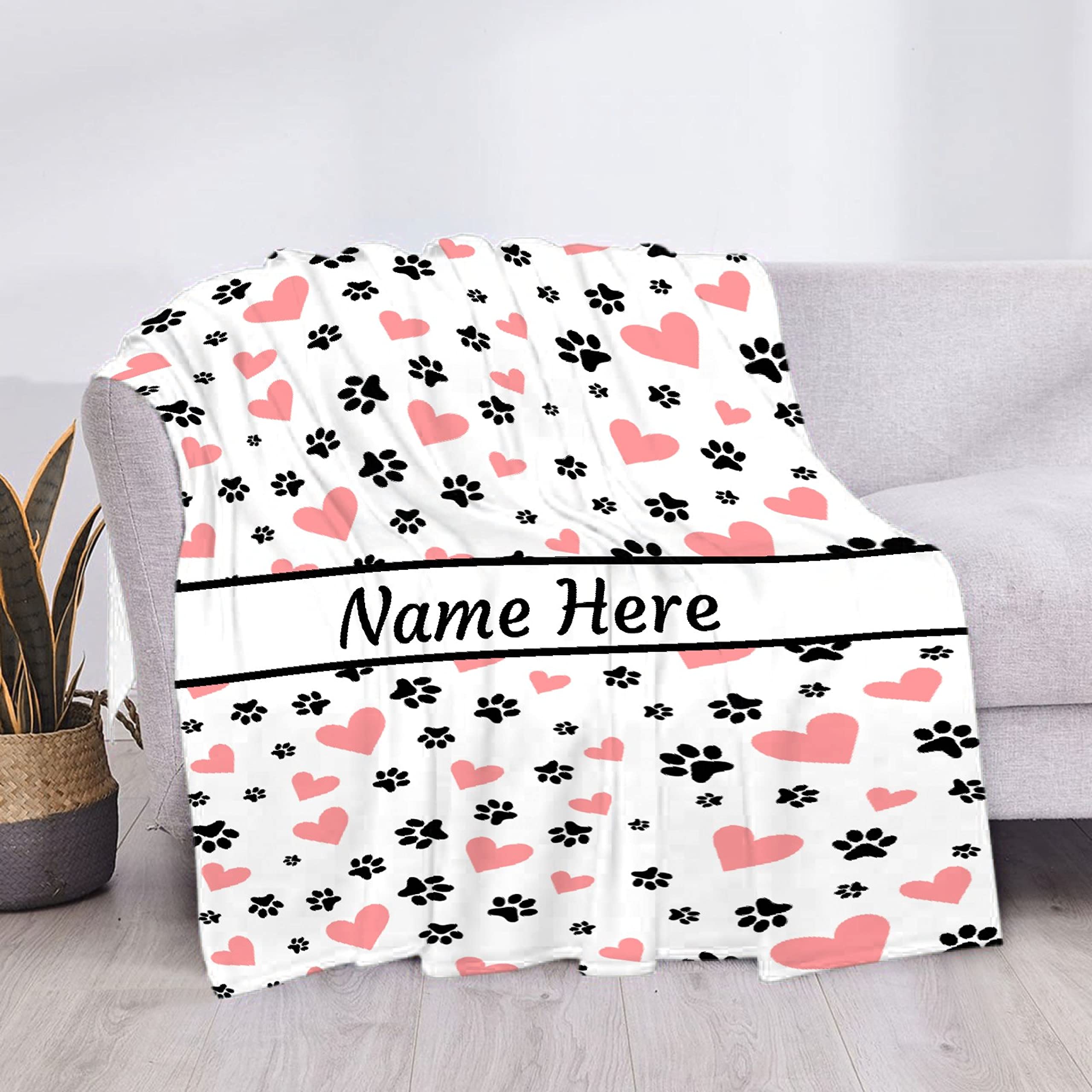 Personalized Dog Blanket with Name - Custom Puppy Paw Print Fleece Throw Blanket for Pets | Soft & Cozy Pet Gift for Dog Lovers, Mom & Dad | Perfect for Bed, Sofa, Couch & Travel | Size L for Adults