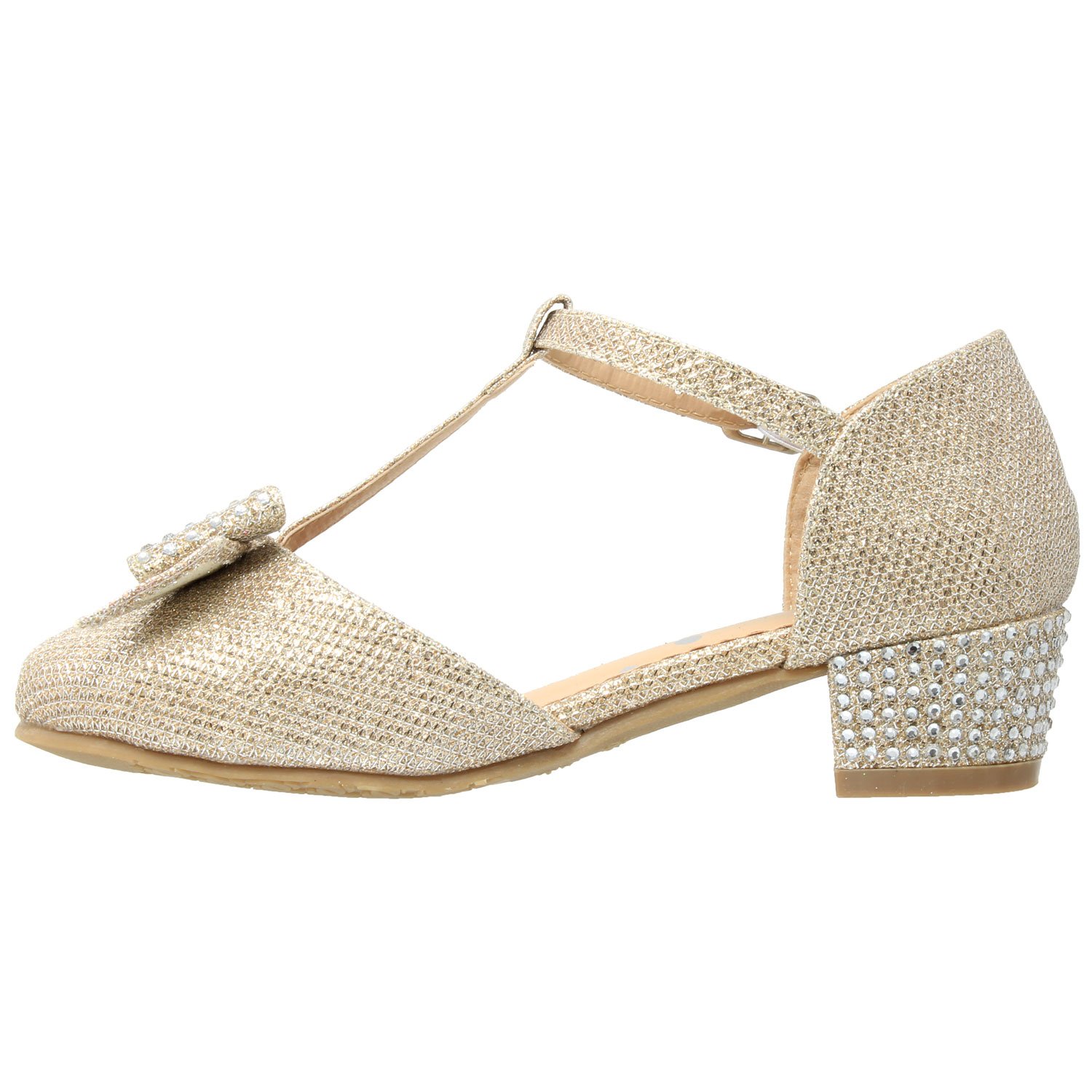 SOBEYO Girls Low Heel Mary Jane Shoes - T-Strap Bow Glitter Rhinestone Dress Sandals for Kids | Perfect for Weddings, Parties & Special Occasions