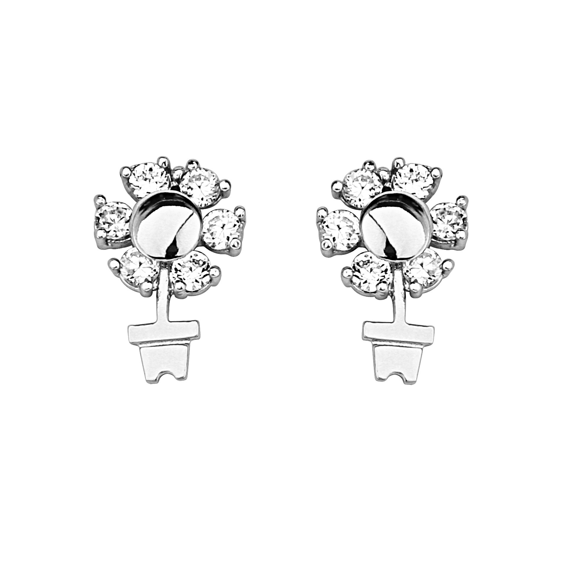 925 Sterling Silver Rhodium Plated Flower Pot Cubic Zirconia Screwback Earrings for Baby Girls | Hypoallergenic Kids Jewelry | Perfect for Birthdays, Christenings & Special Occasions