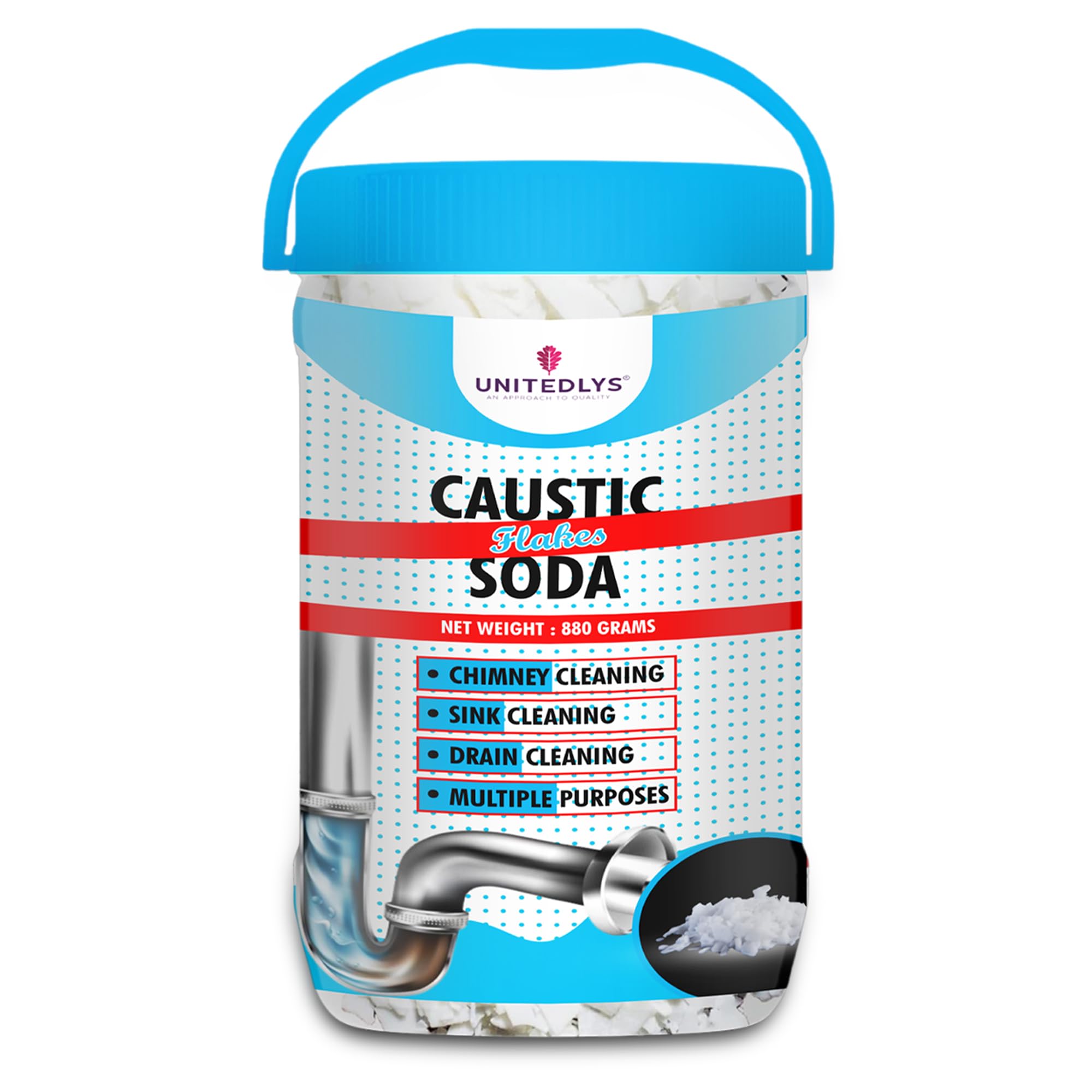 Unitedlys® Caustic Soda Drain Cleaner Powder 880G - Fast-Acting, Non-Toxic & Odorless Pipe Unclogger | Heavy-Duty Sink & Shower Drain Opener | Safe for Kitchen, Bathroom & Septic Systems | Professional-Grade Drain Maintenance Solution