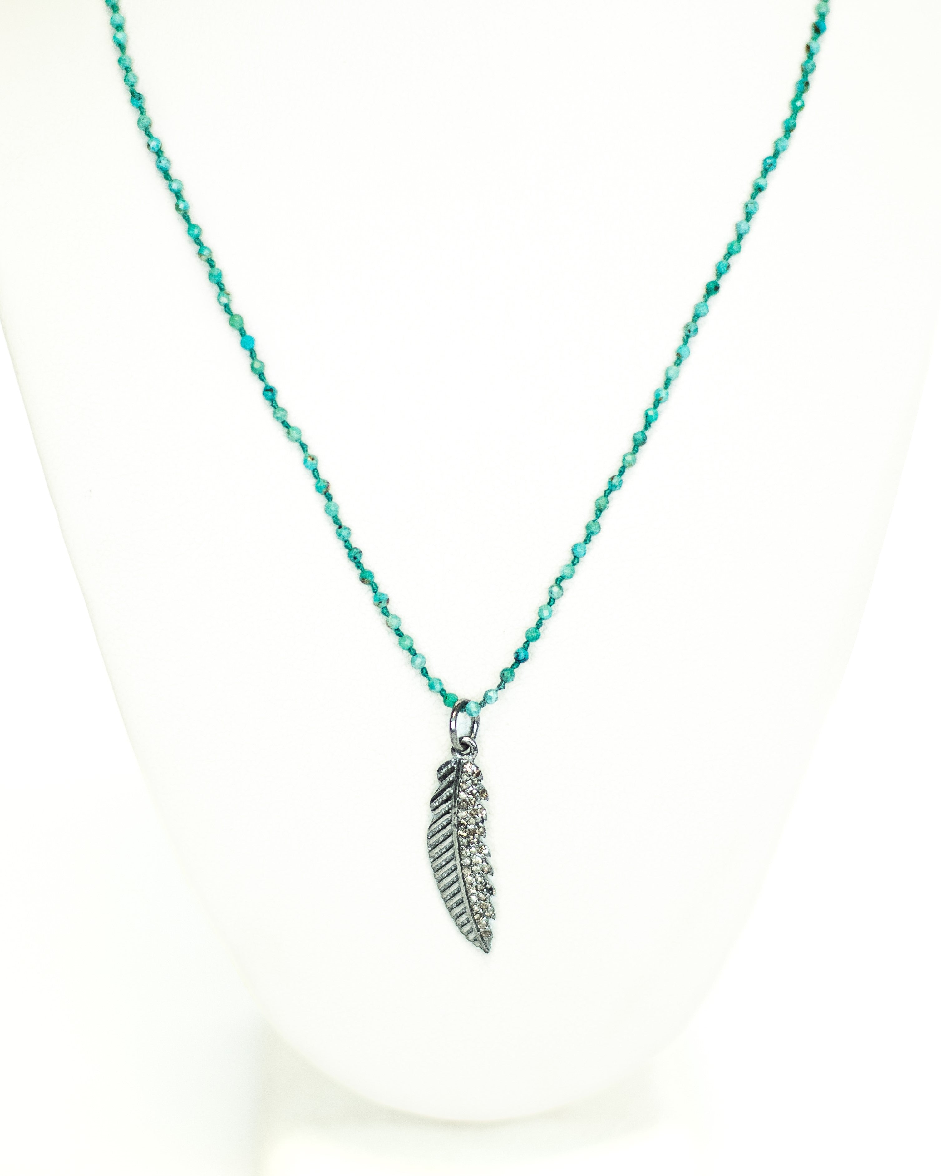 Exquisite Turquoise & Diamond Feather Pendant Necklace - Handcrafted Jewelry for Women | Perfect for Weddings, Parties & Boho Fashion